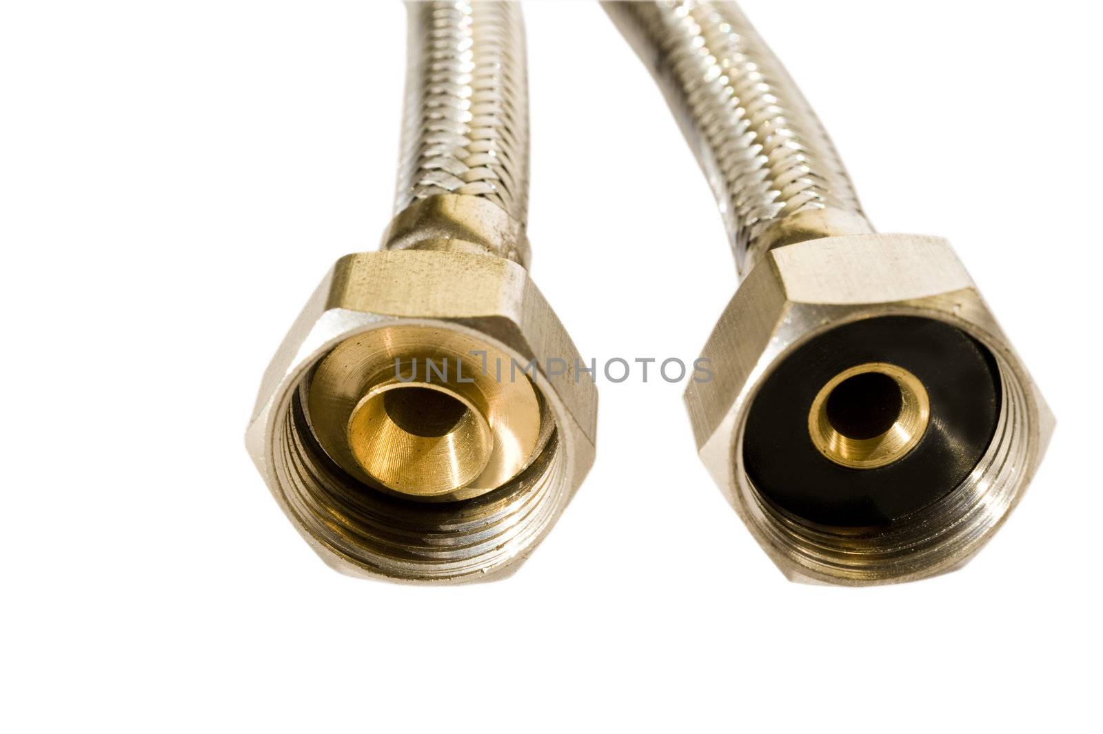 Two parts of sanitary hose isolated on the white