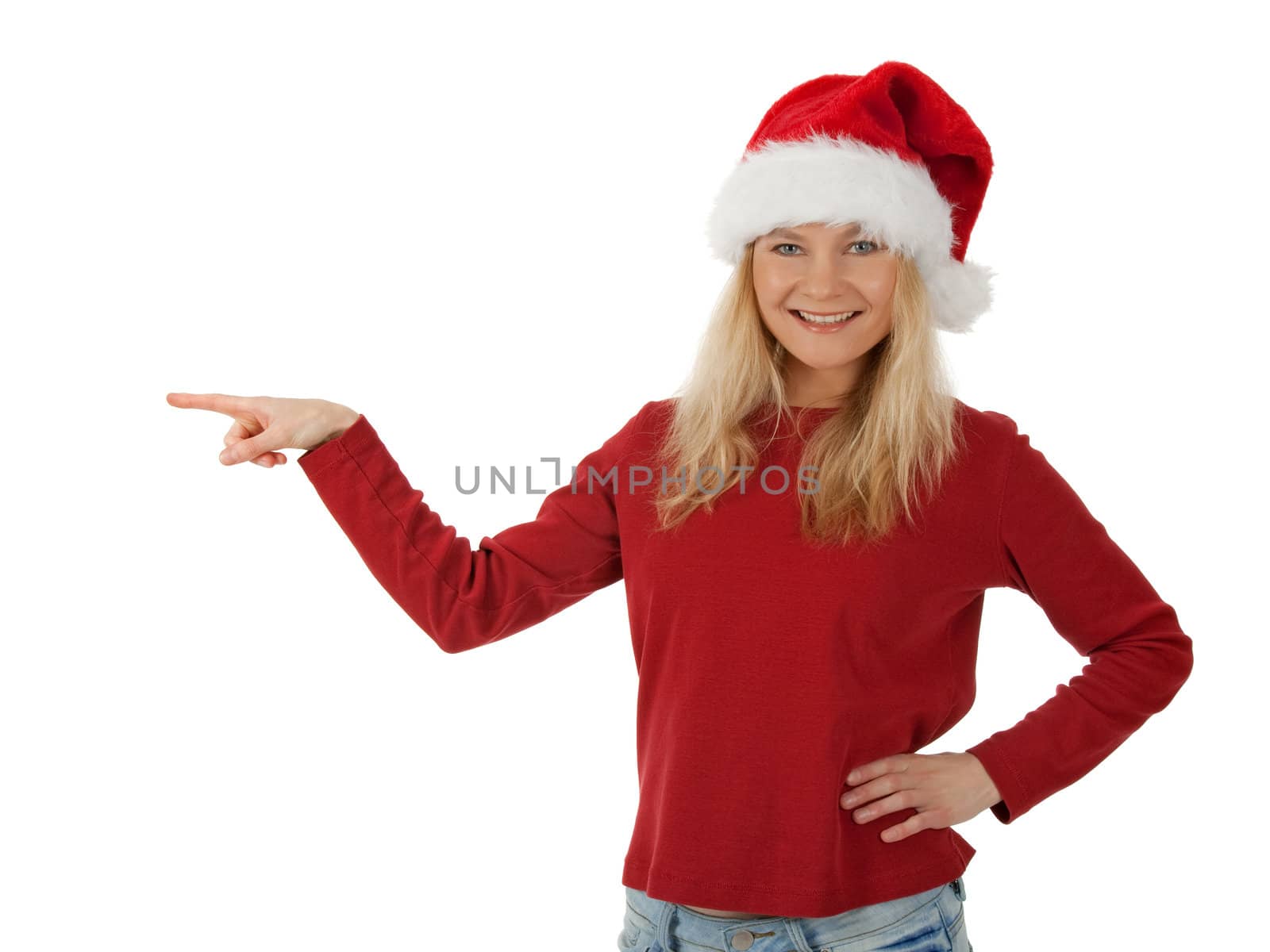 Smiling Santa girl showing direction by anikasalsera