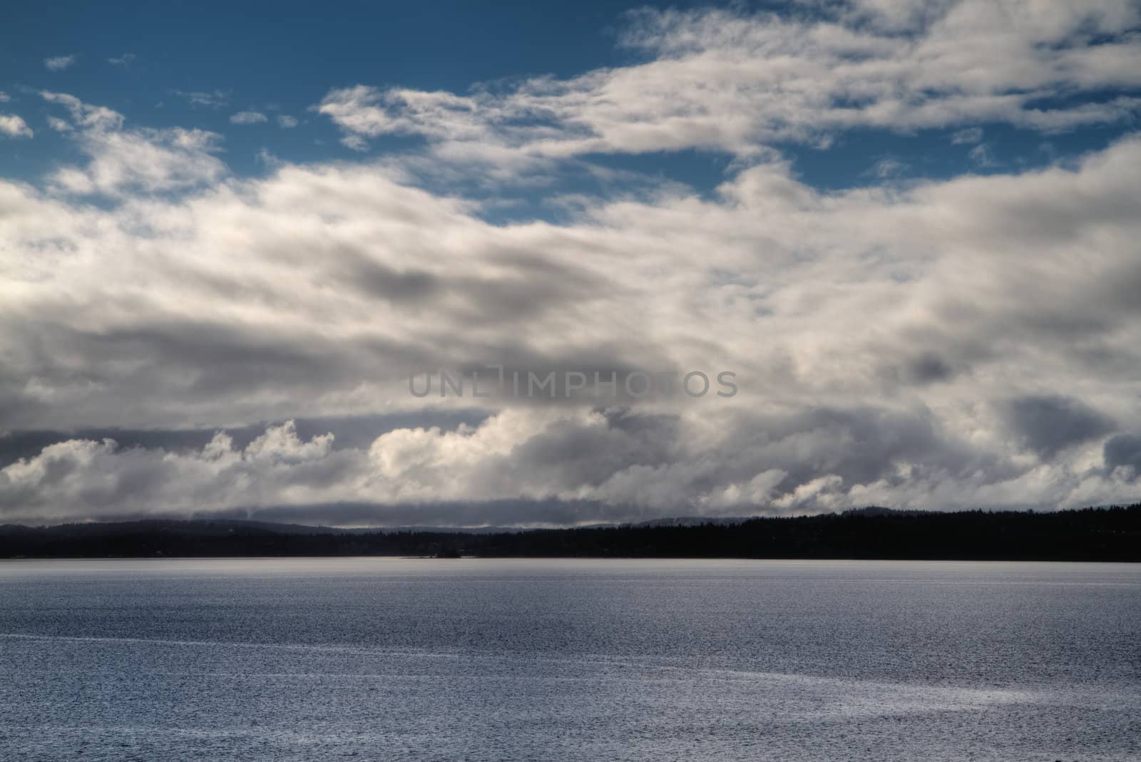 View of Juan de Fuca straights from Port Townsend with cloudscape
