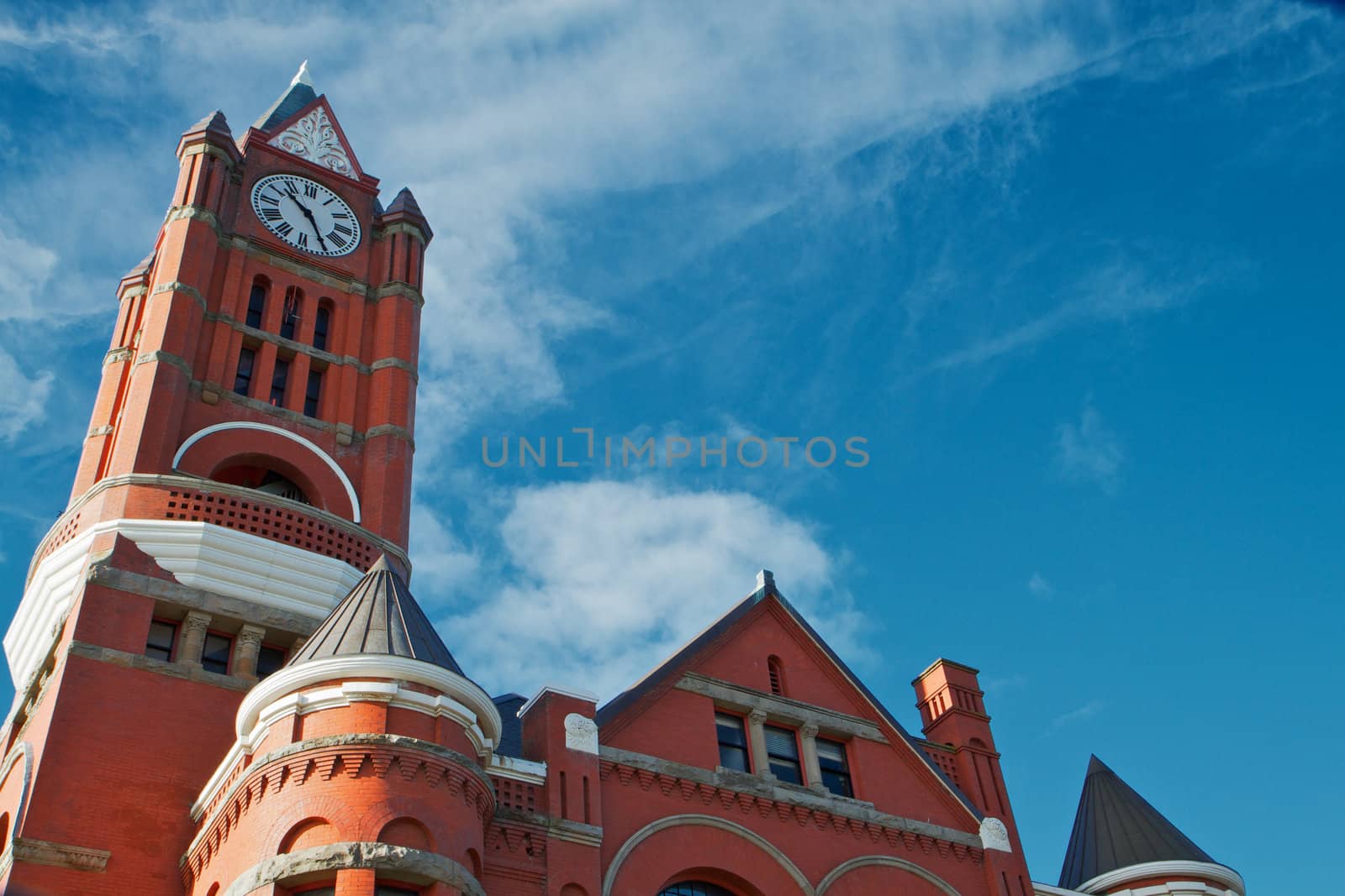 Angled view of Port Townsend City Hall against blue sky
