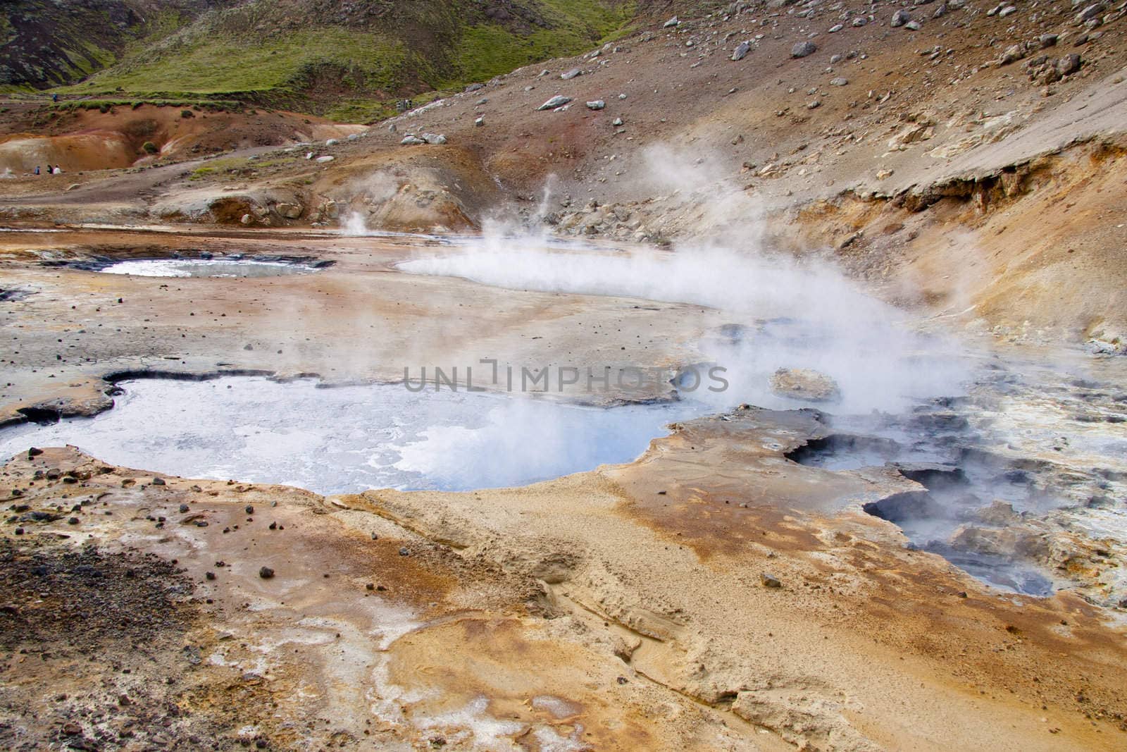 Geothermal area in Iceland. Colorful Sulphur on the ground. Beauty view