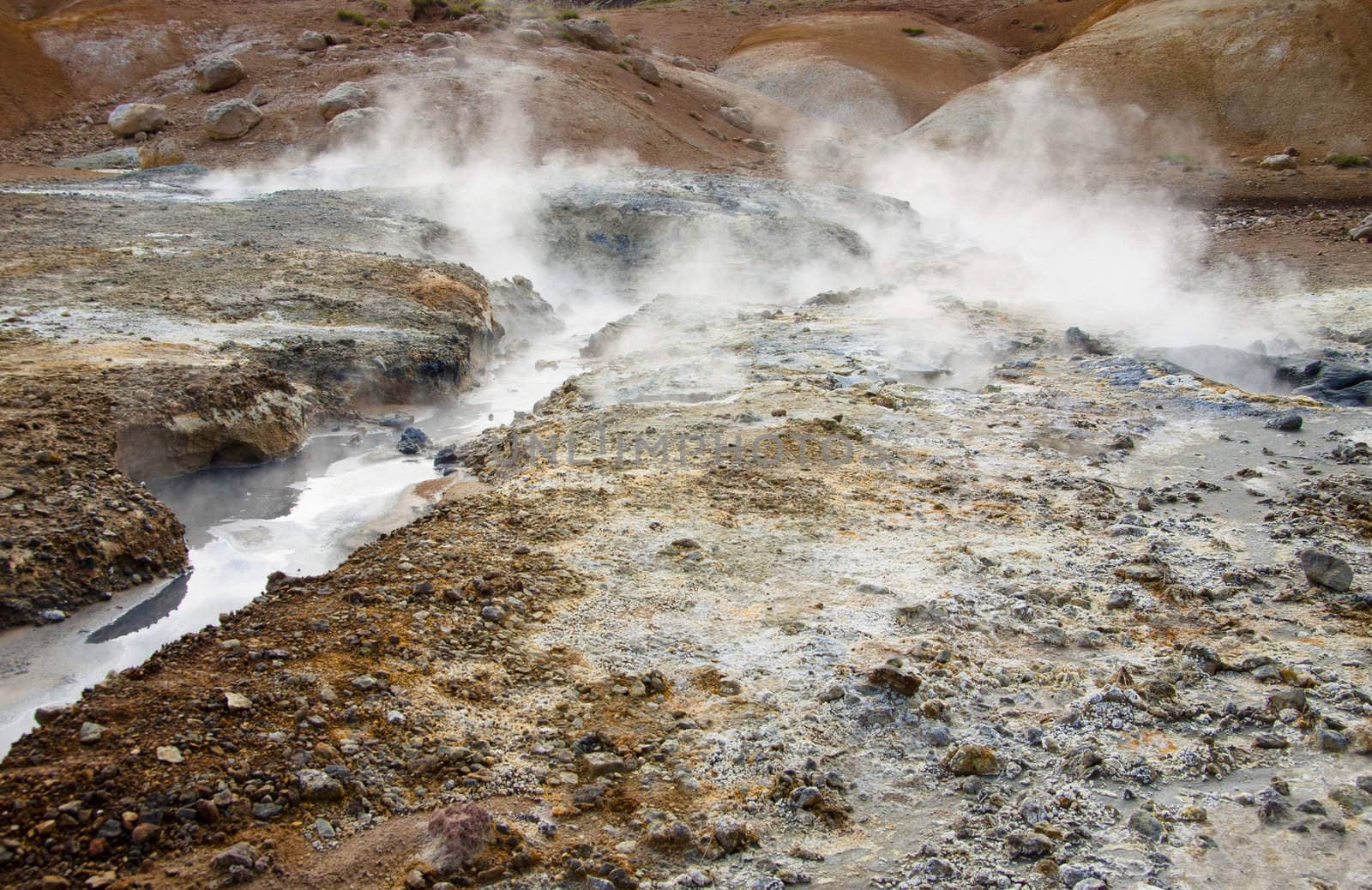 Hot springs on geothermal area in Iceland.