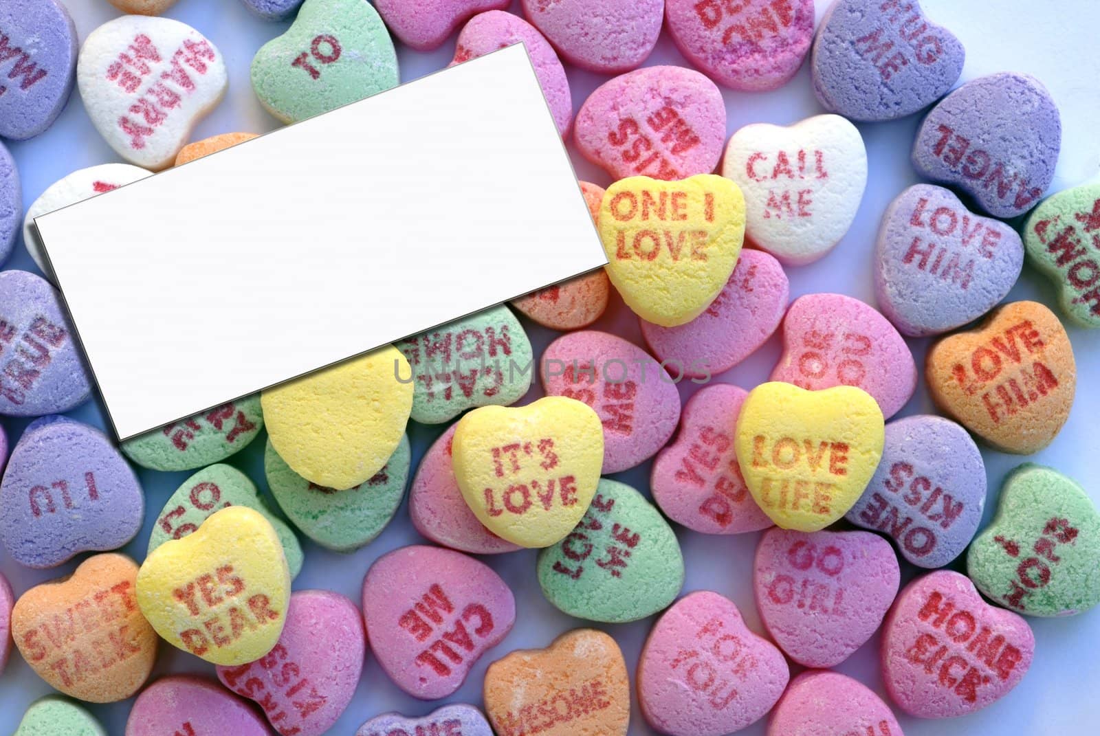 An isolated shot of Love Heart Candy in different colors