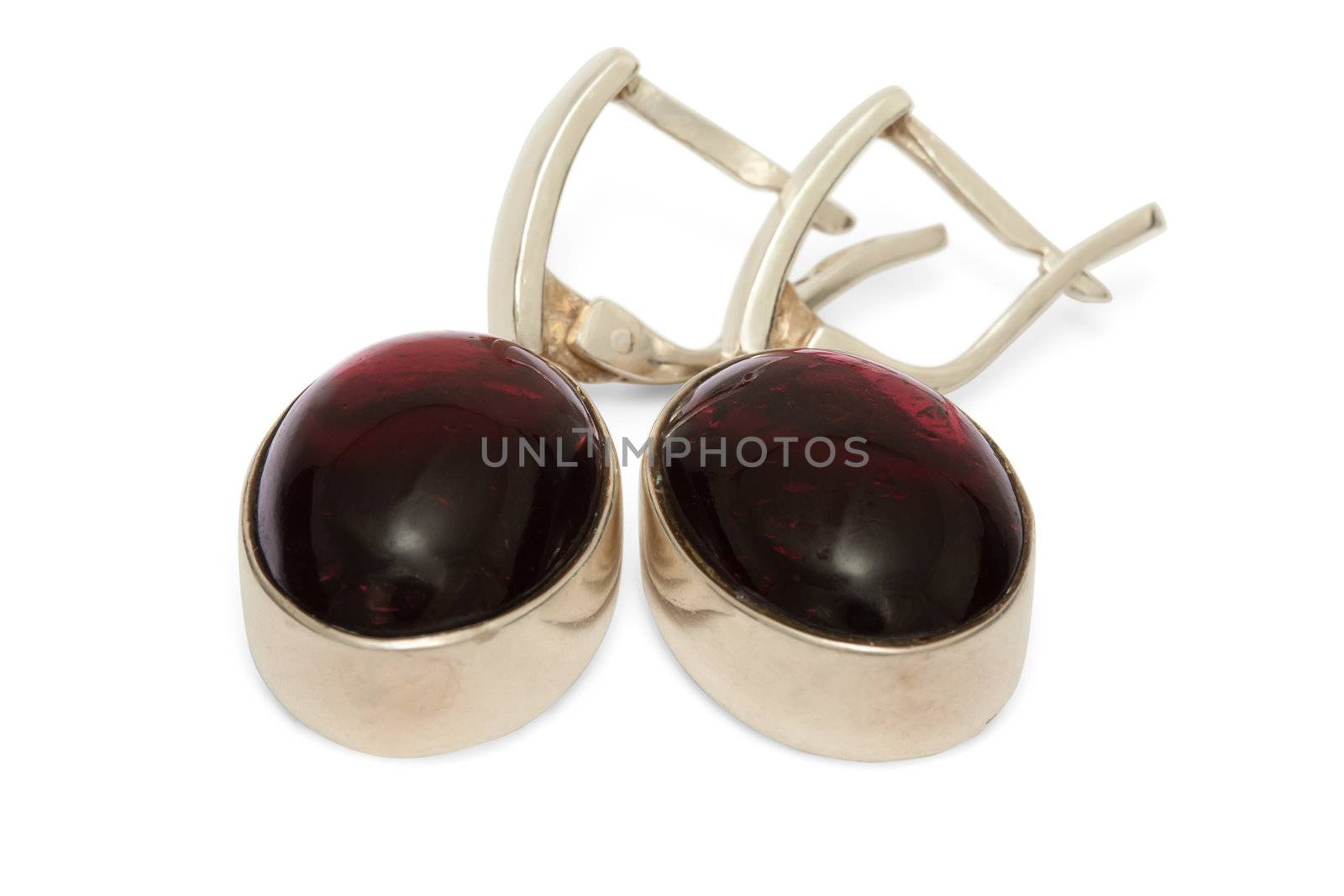 Silver Earrings with Garnet isolated on the white background