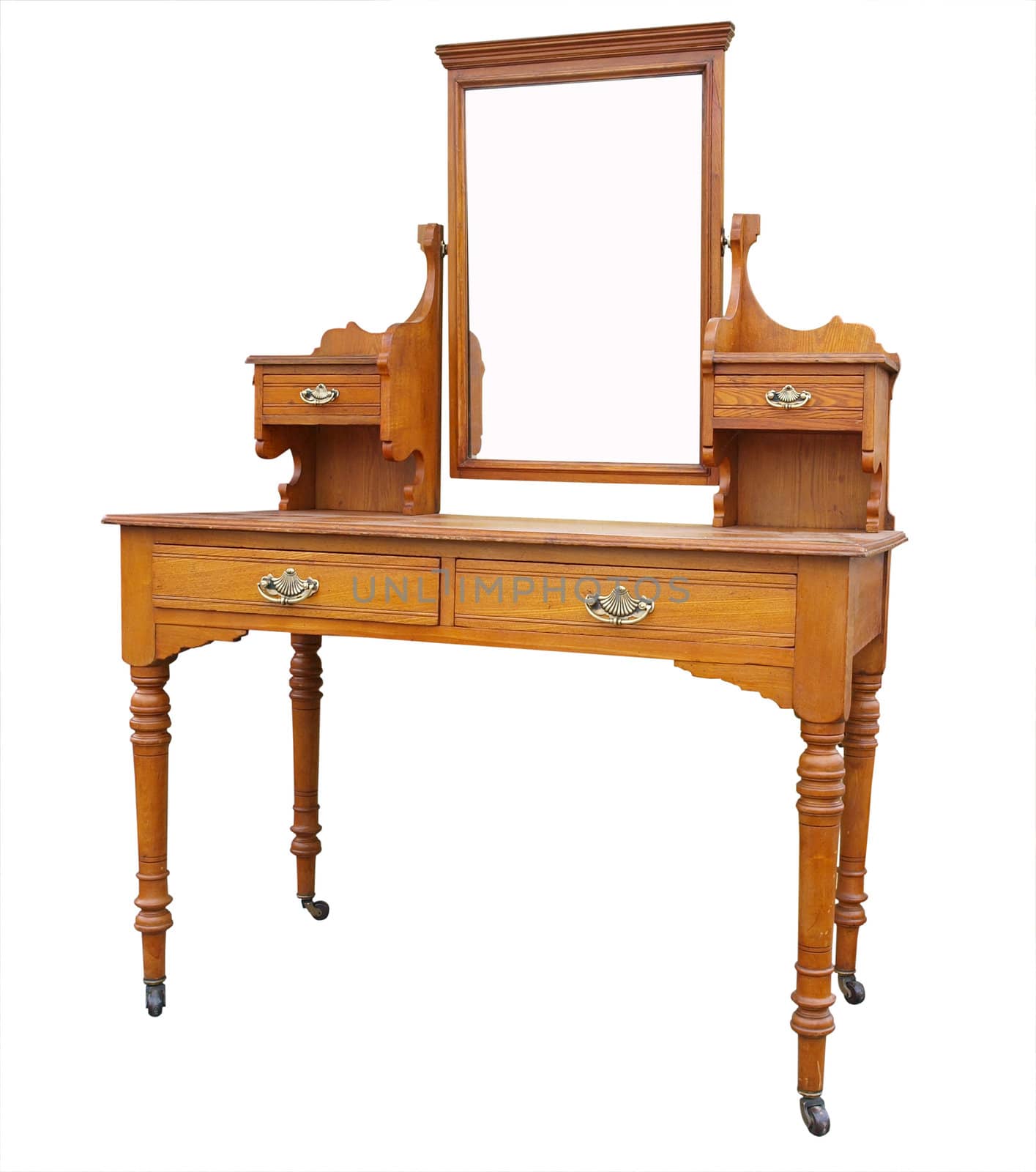 Antique Dressing Table with Mirror Isolated with clipping path    