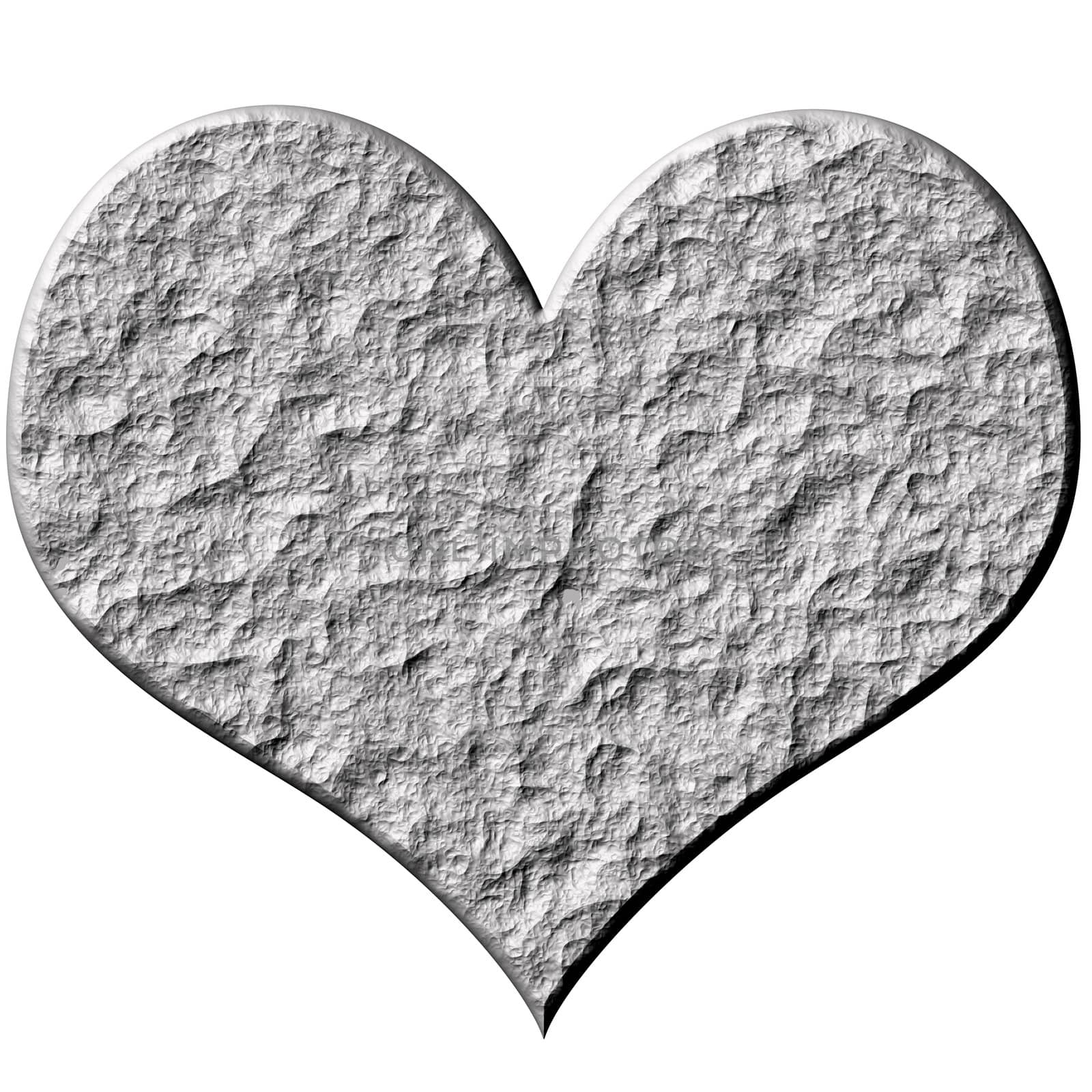 3d stone heart isolated in white