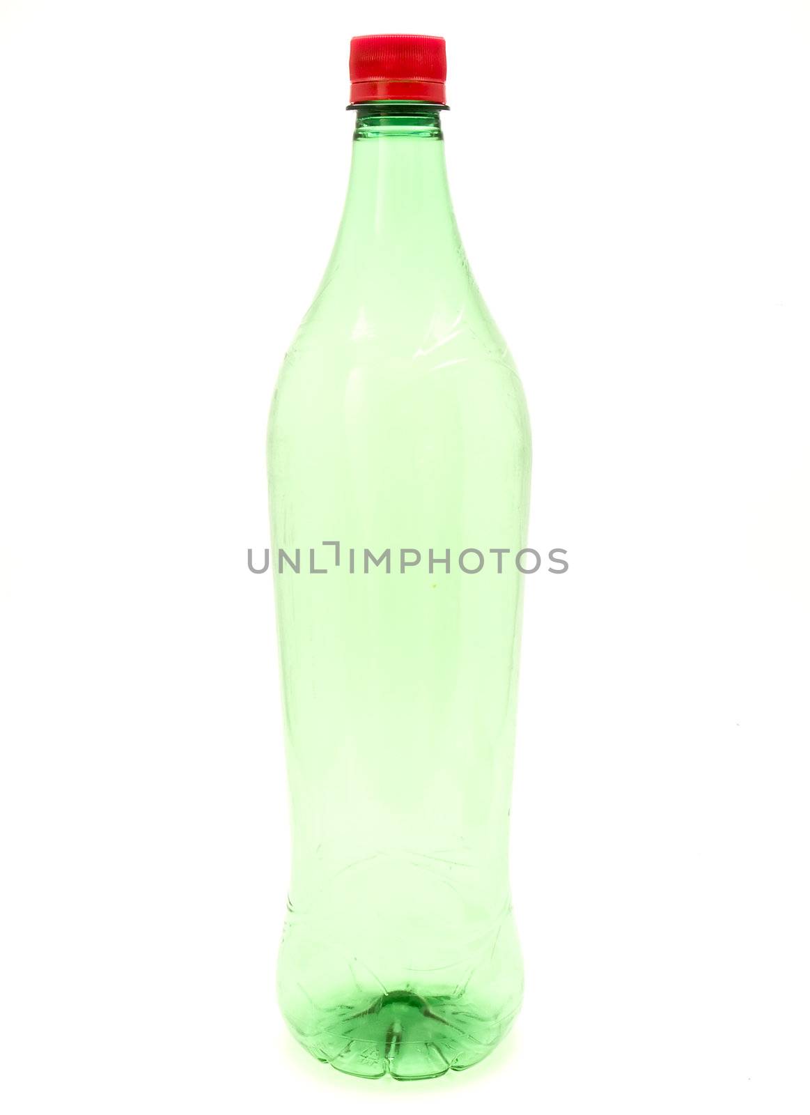 green plastic bottle with red cap