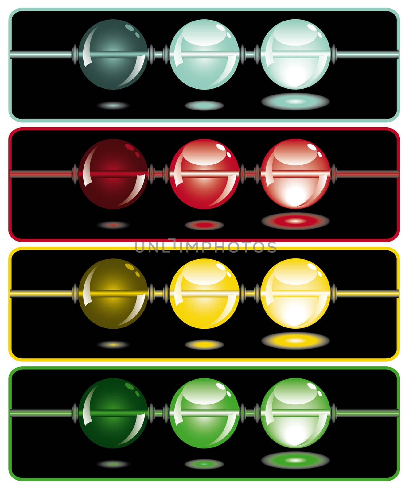 glowing beads in the dark from dark to light in four rows usable as web button
