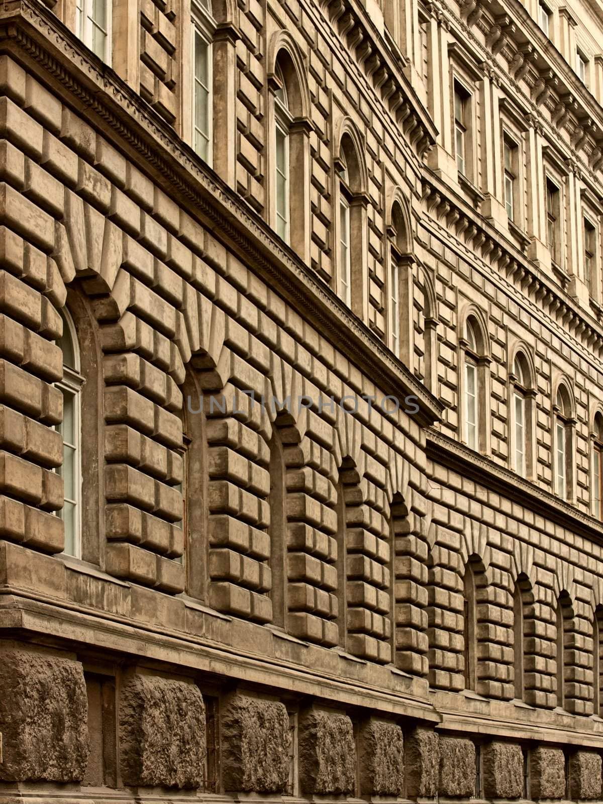 Fragment of wall with windows of an ancient building