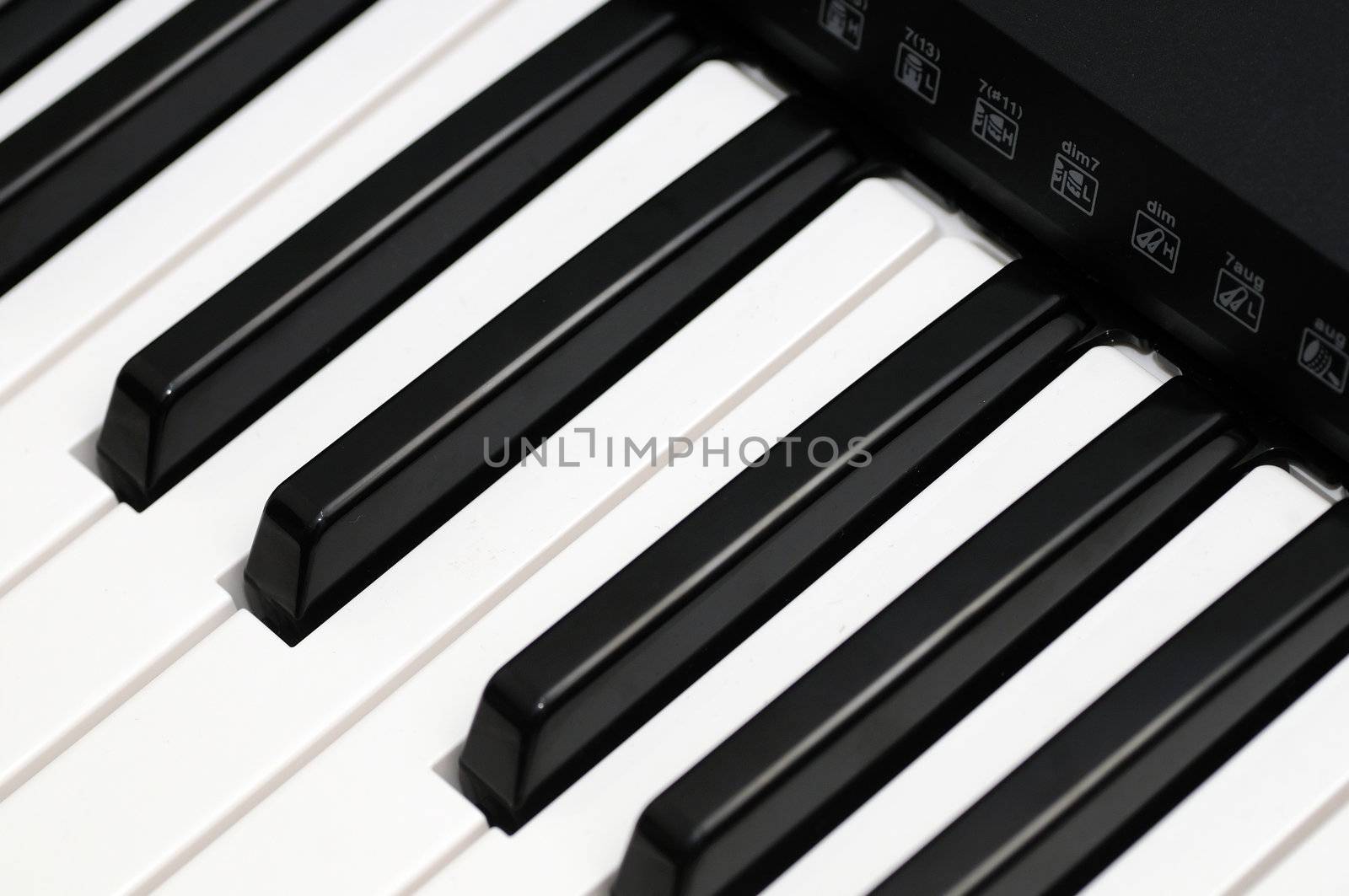 Close up photo of a black and white piano keys