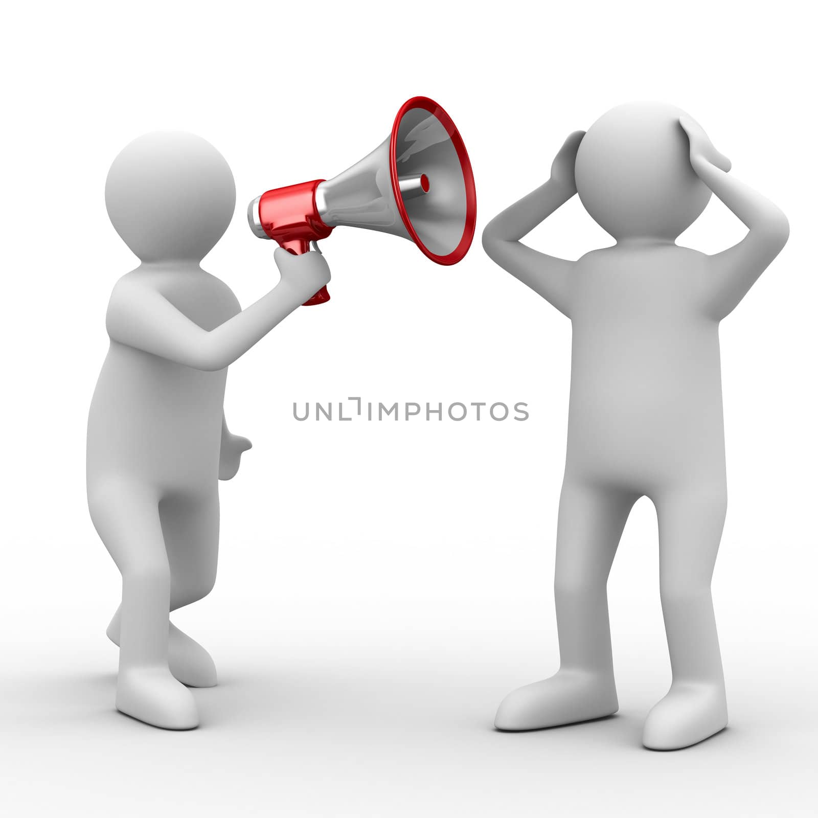 orator speaks in megaphone. Isolated 3D image