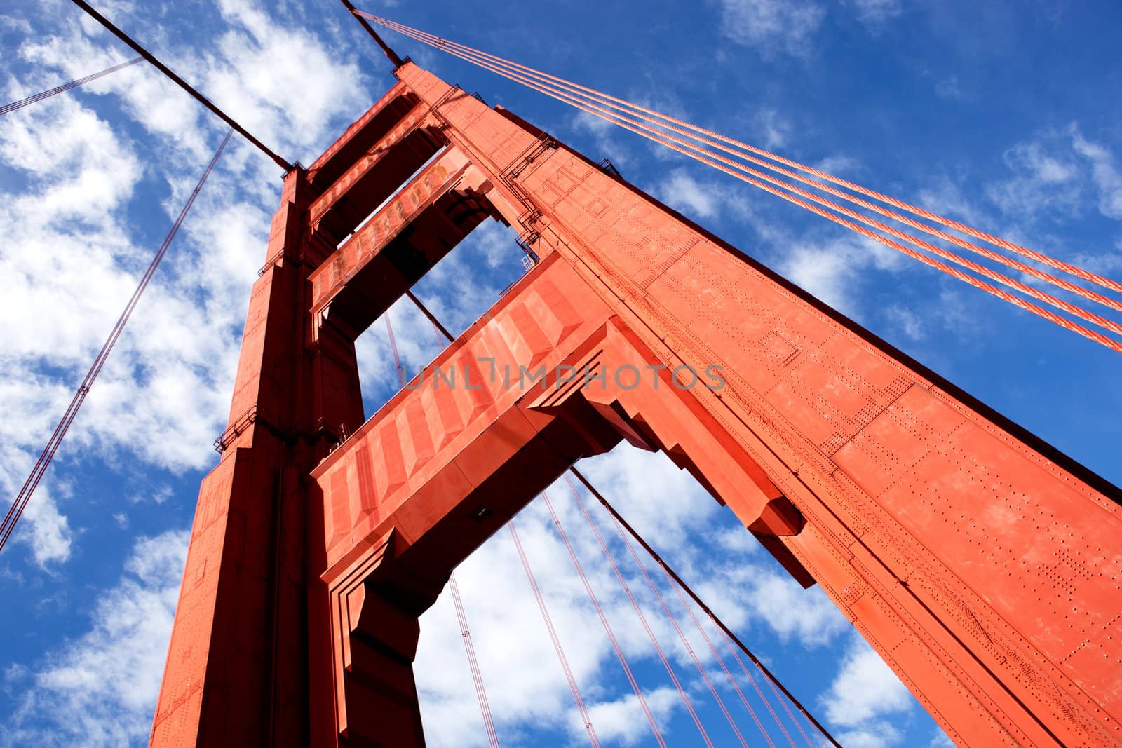 A detail of one of the Golden Gate Bridge towers.