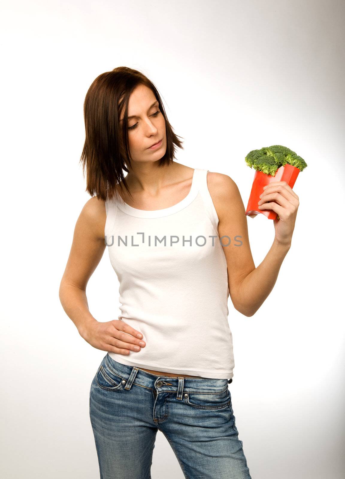 A female with a fast food healthy snack