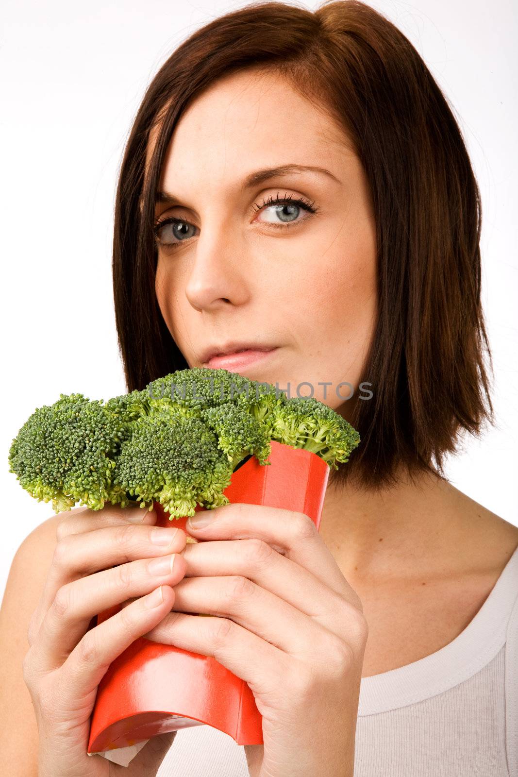 A female with a fast food healthy snack