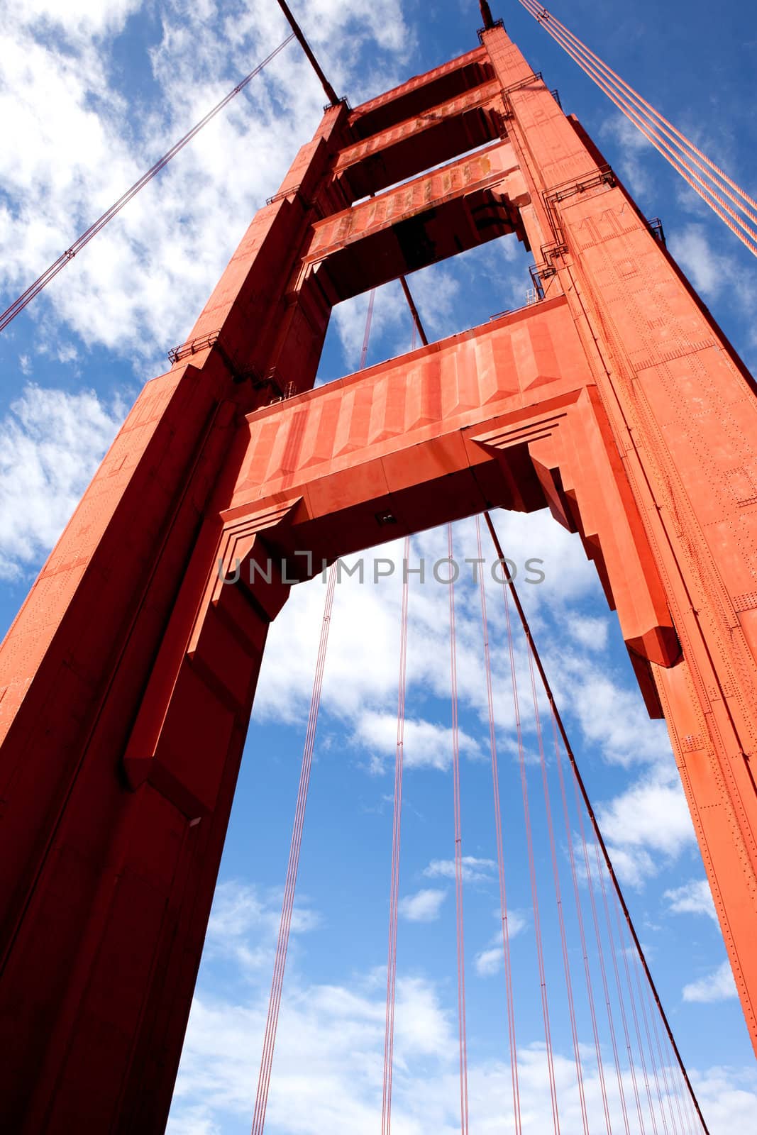 A detail of one of the Golden Gate Bridge towers.