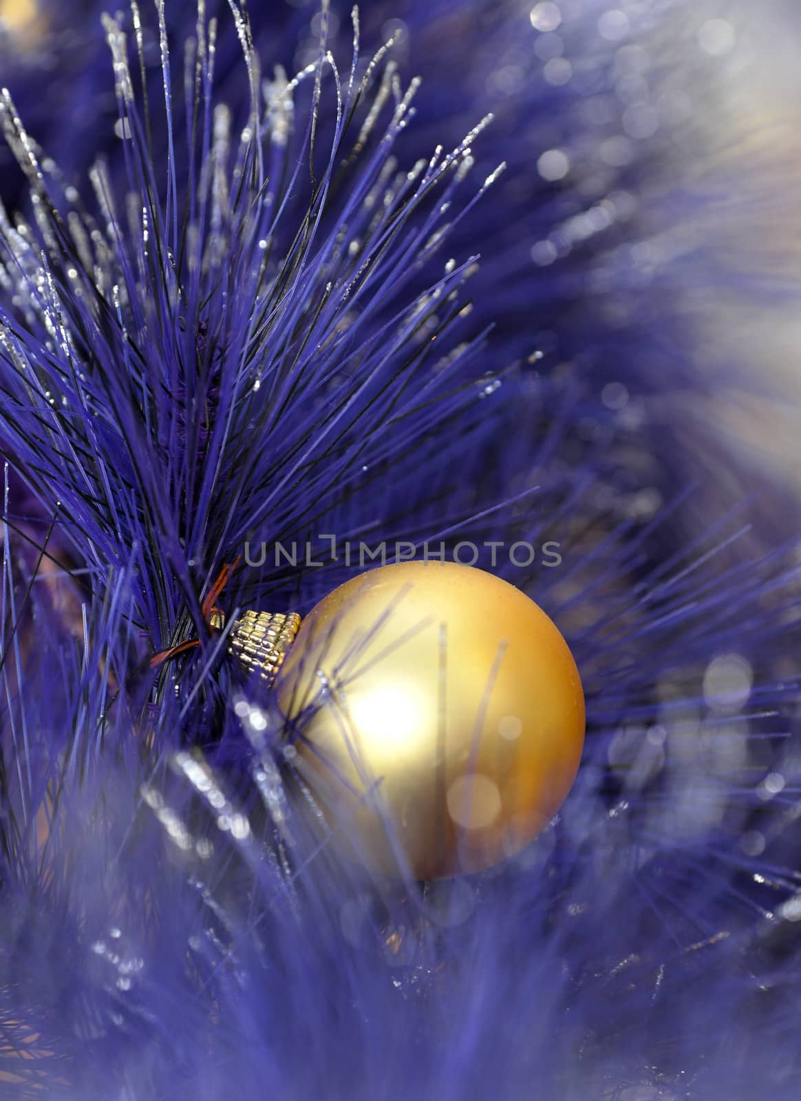 christmas ball on blue color christmas tree