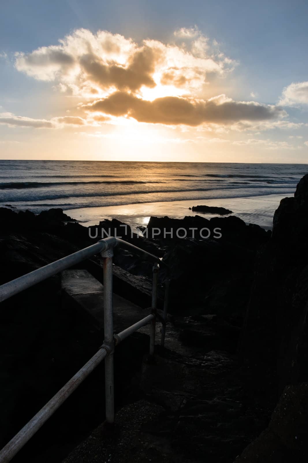 steps to a beautiful night time beach