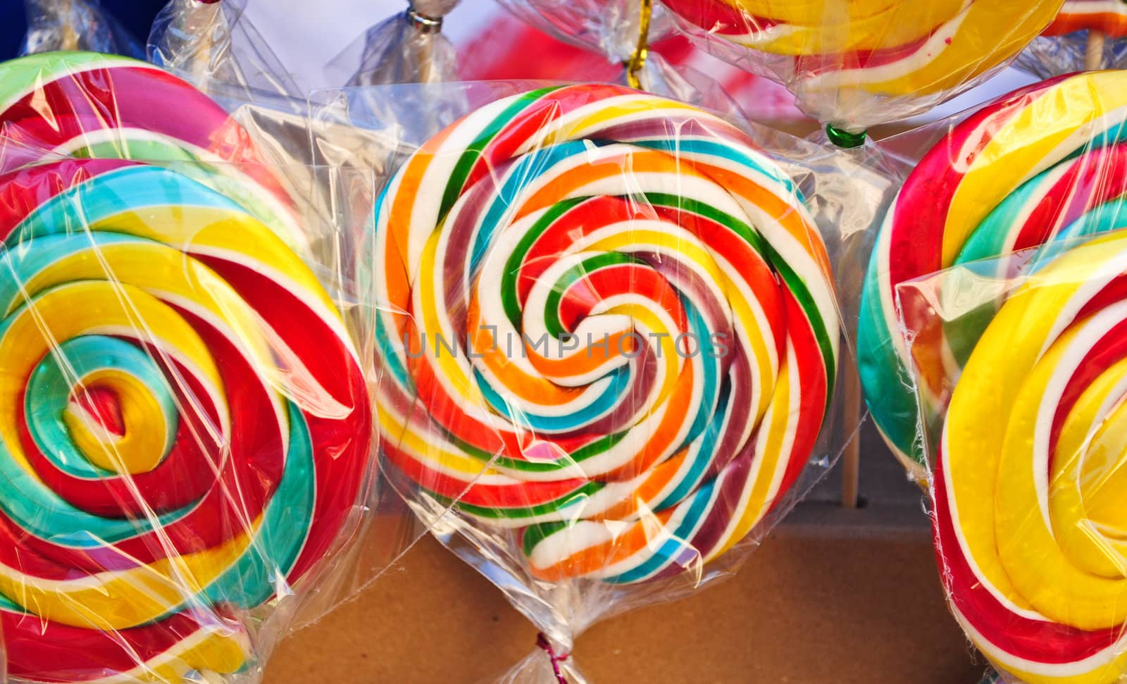 Very beautifull colourfull lollipos with green, orange, blue and red