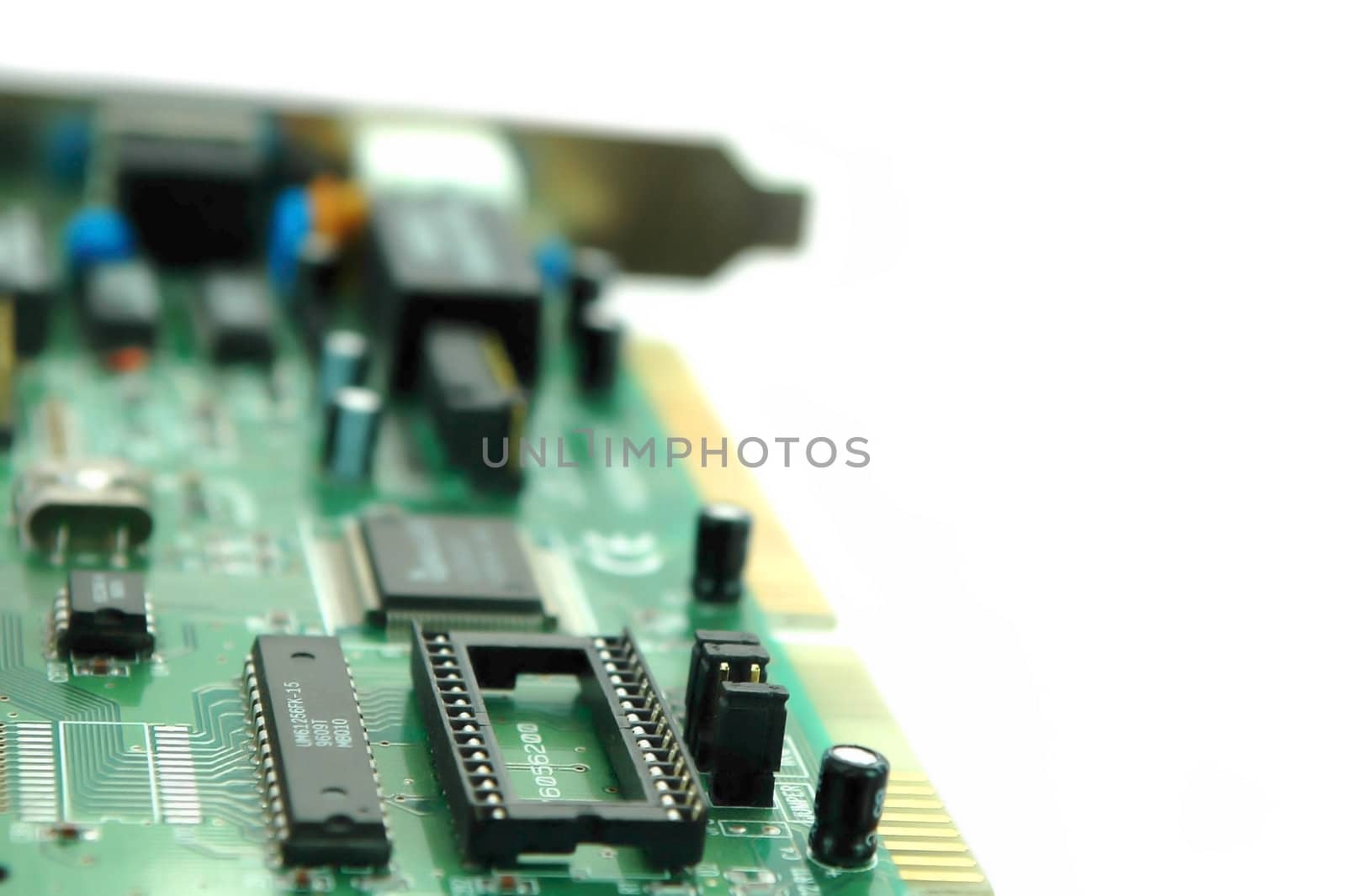 computer circuitboard and components on white