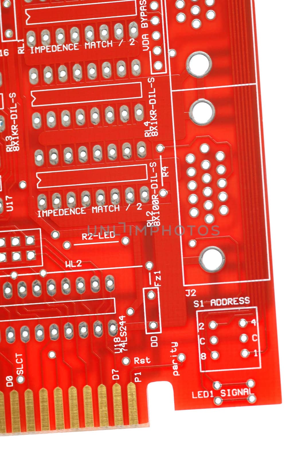 red computer circuitboard isolated on white
