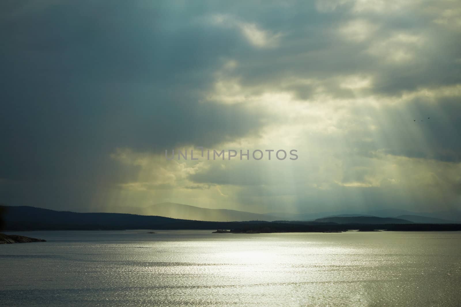 Horizontal landscape - the evening sea in cloudy weather