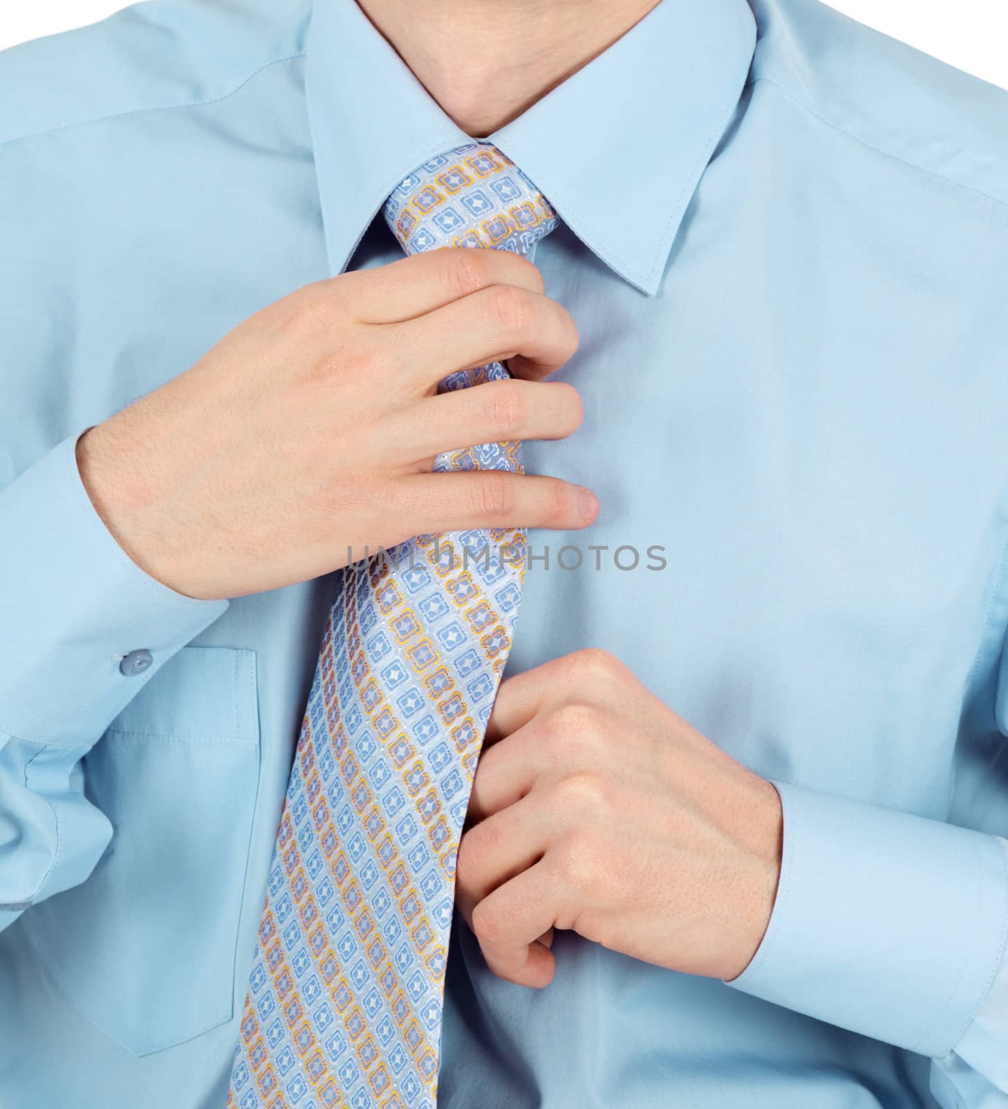 The business man adjust the beautiful tie