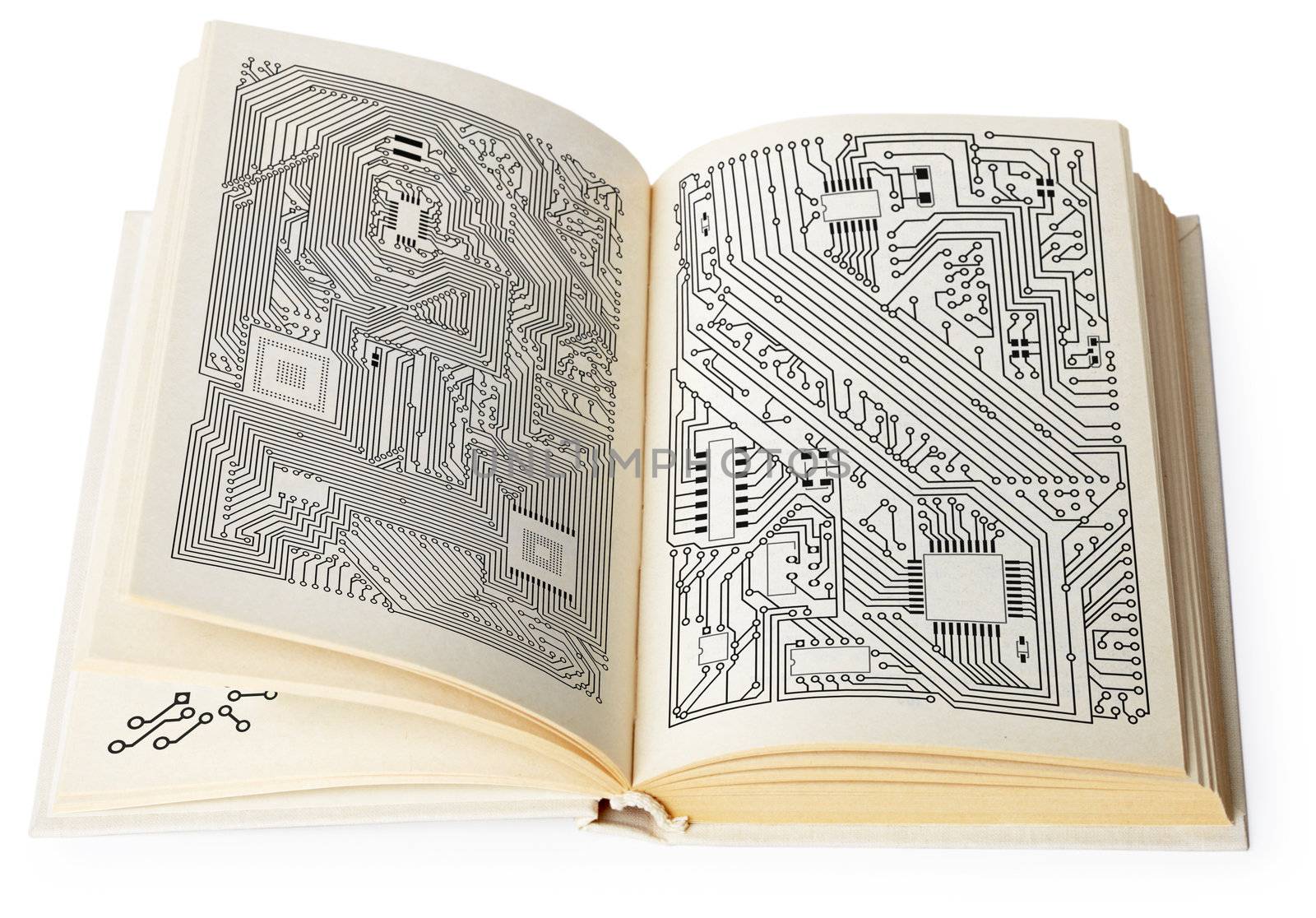 The open book containing electronic schemes and drawings