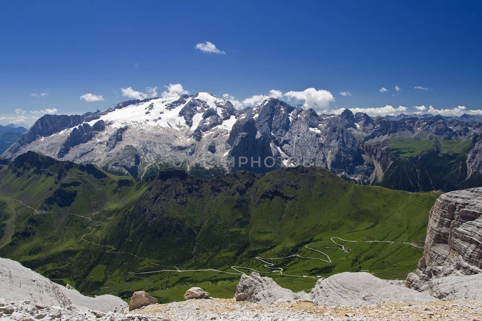 Marmolada and Pordoi pass from Piz Boe', italian dolomites