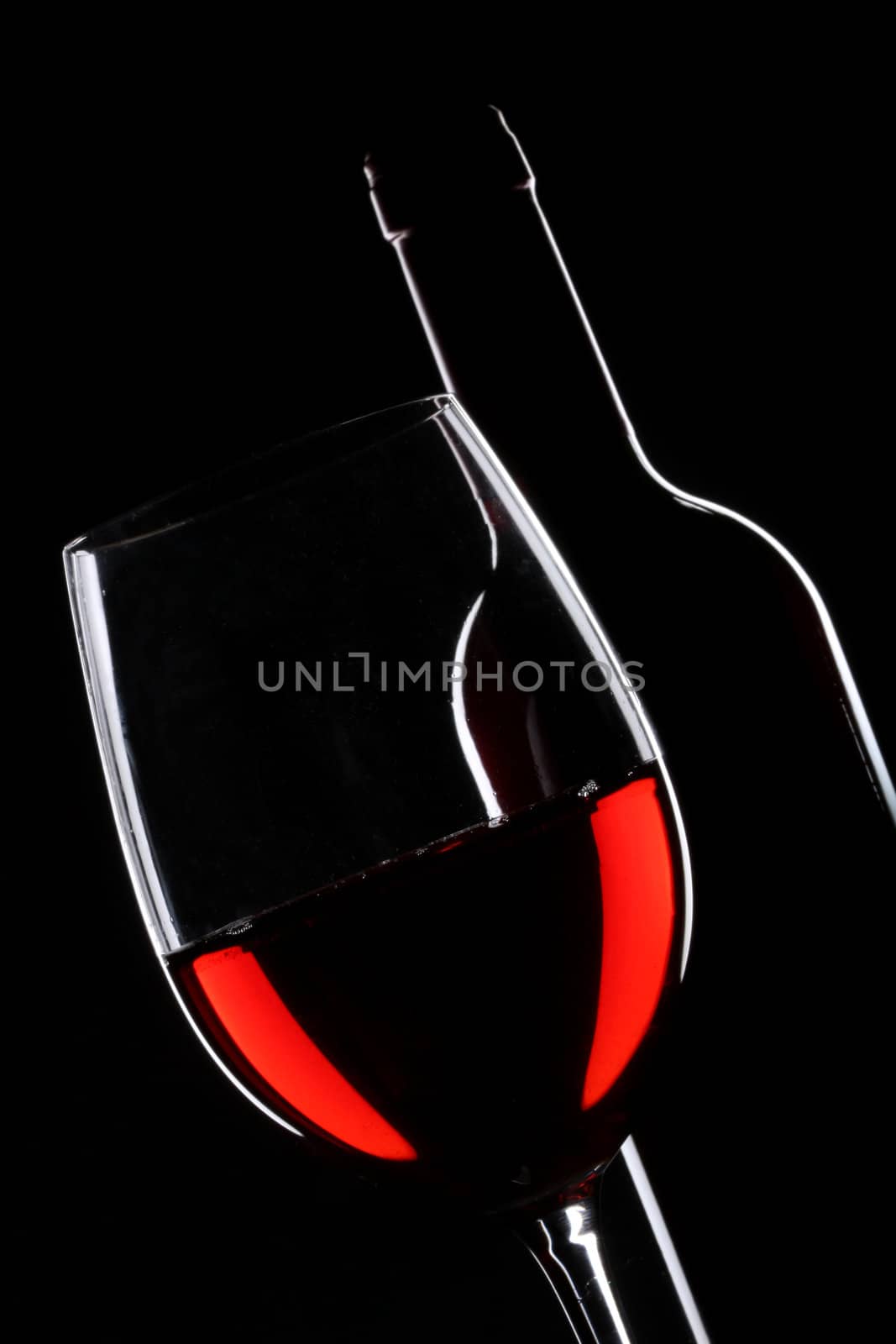 Red wine bottle and glass by Erdosain