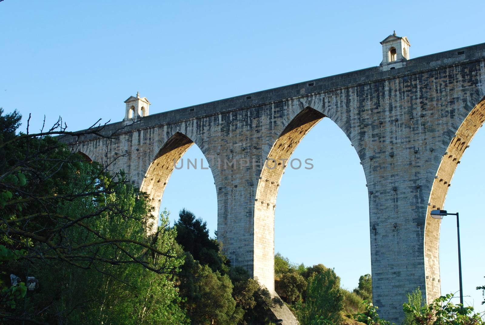 historic aqueduct in the city of Lisbon built in 18th century, Portugal