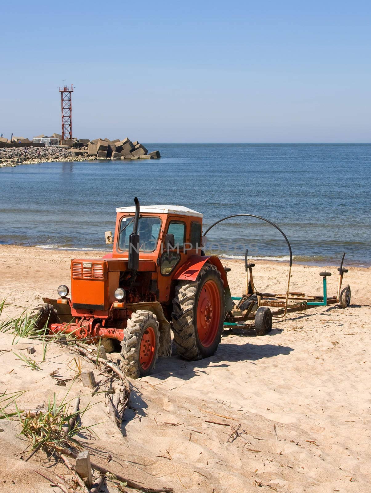 tractor at sea coast Klaipeda Lithuania