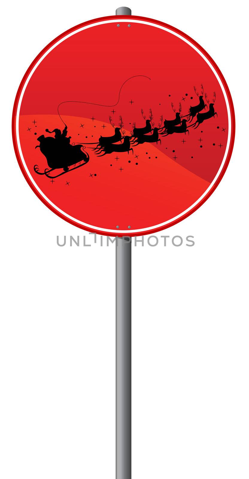 Flying Reindeer warning sign, isolated object over white background