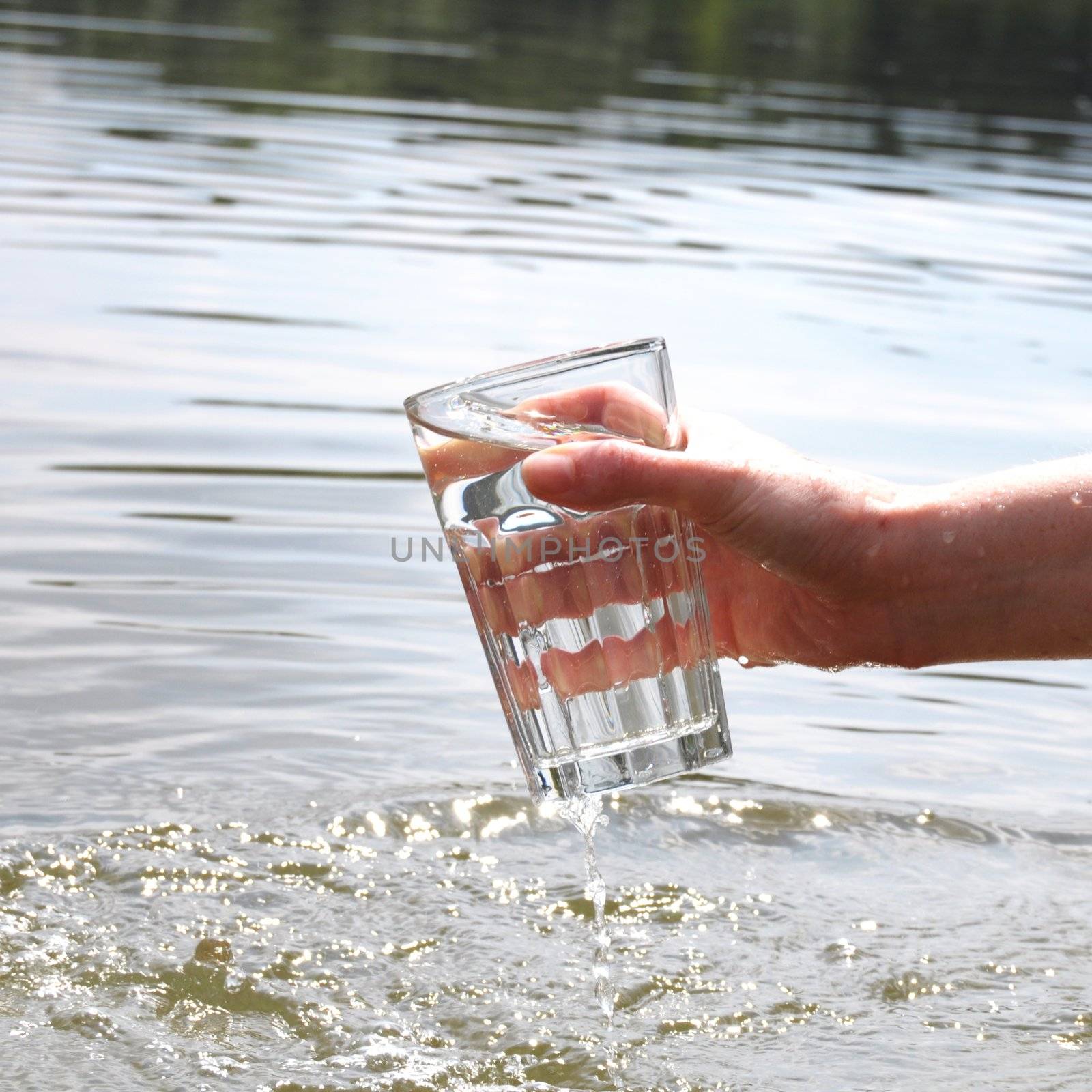 drink water concept with hand and glass in summer