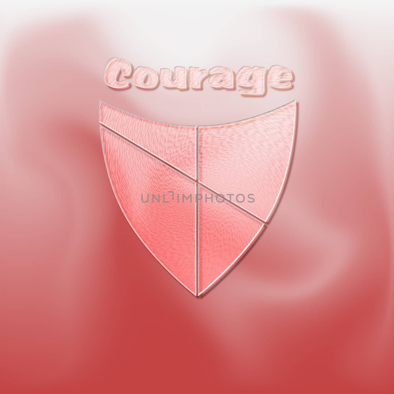 The concept of courage illustrated with a shield on red - a raster illustration.