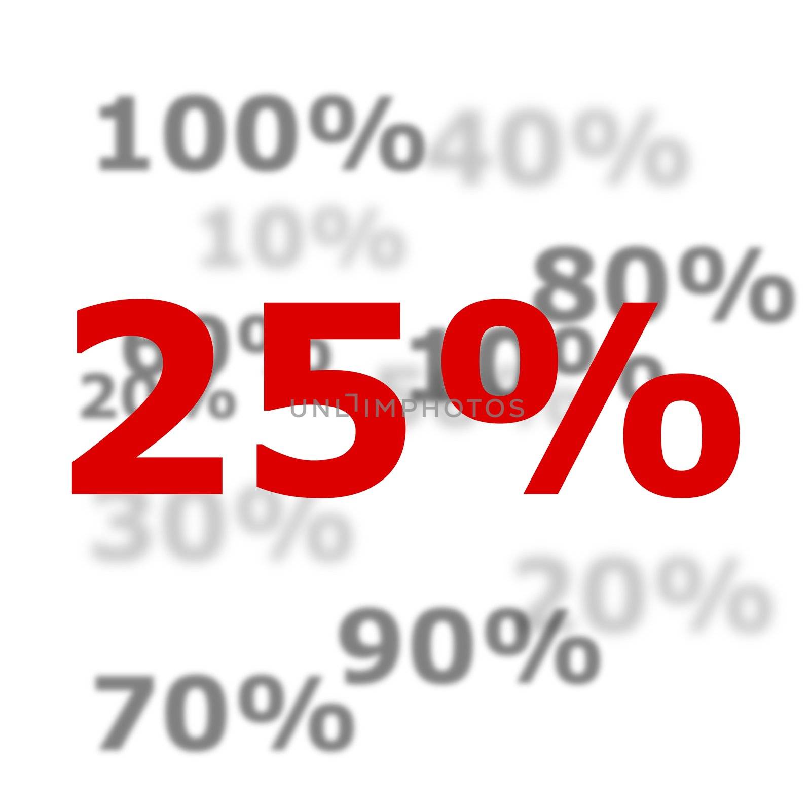 25 percent discount or sale concept with red number