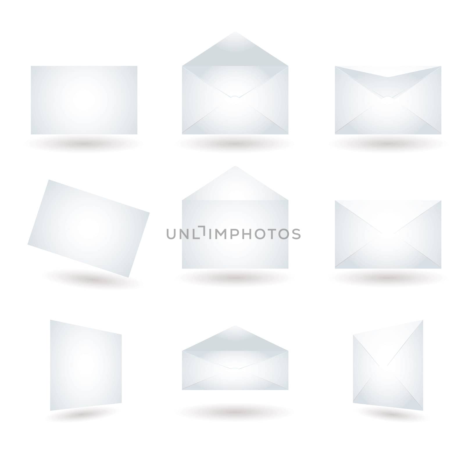 Collection of envelopes in different positions with shadow