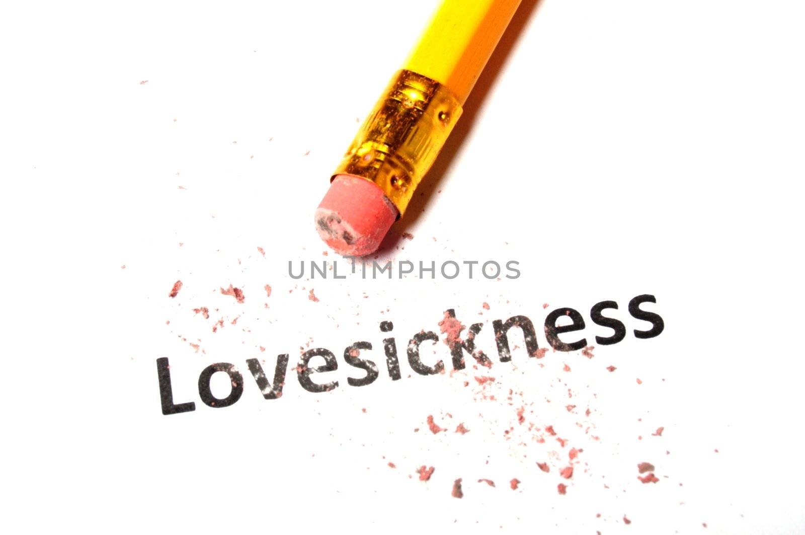 lovesickness or love concept with pencil and eraser on white