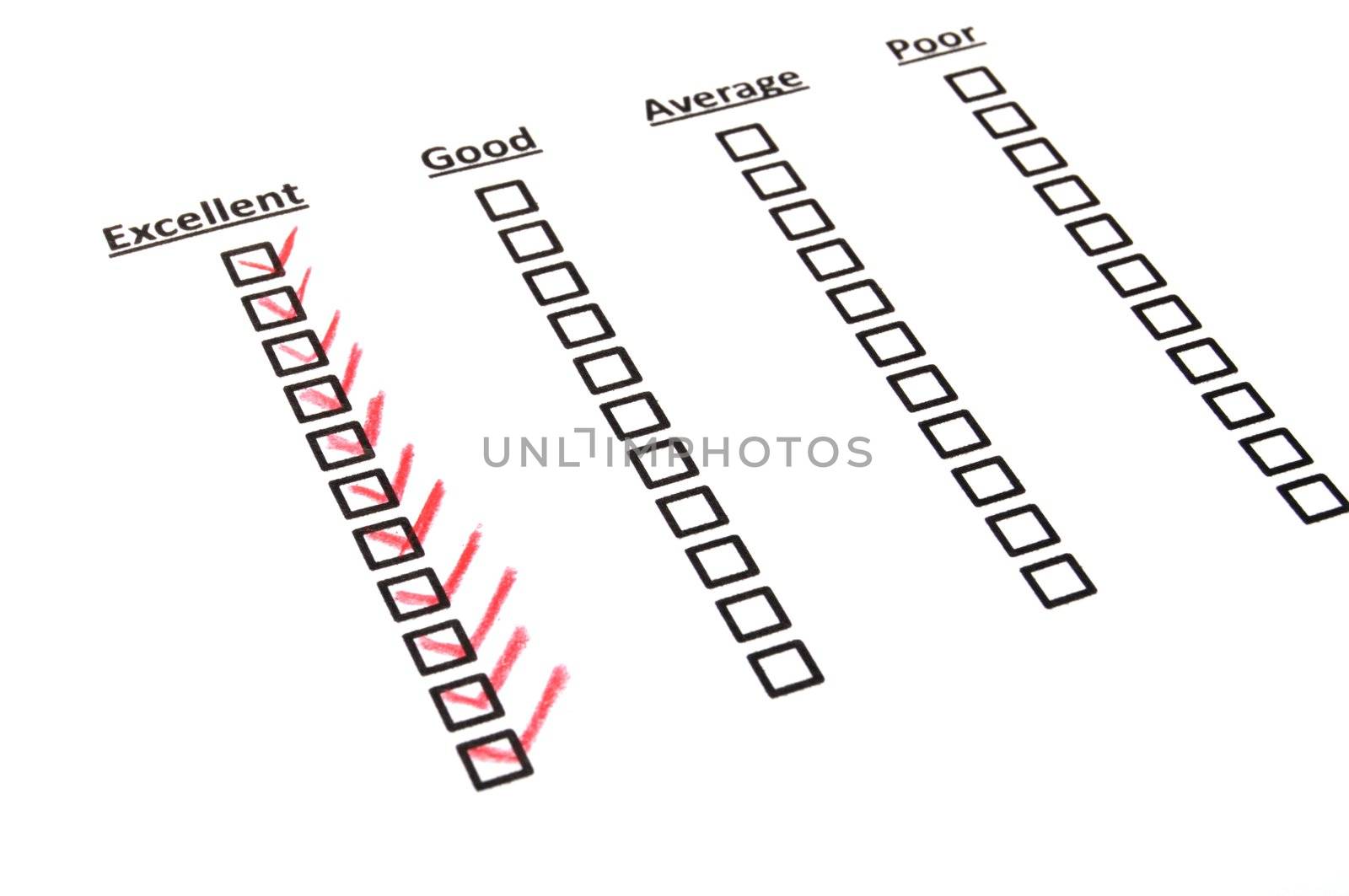 quality survey form with red pencil showing marketing concept