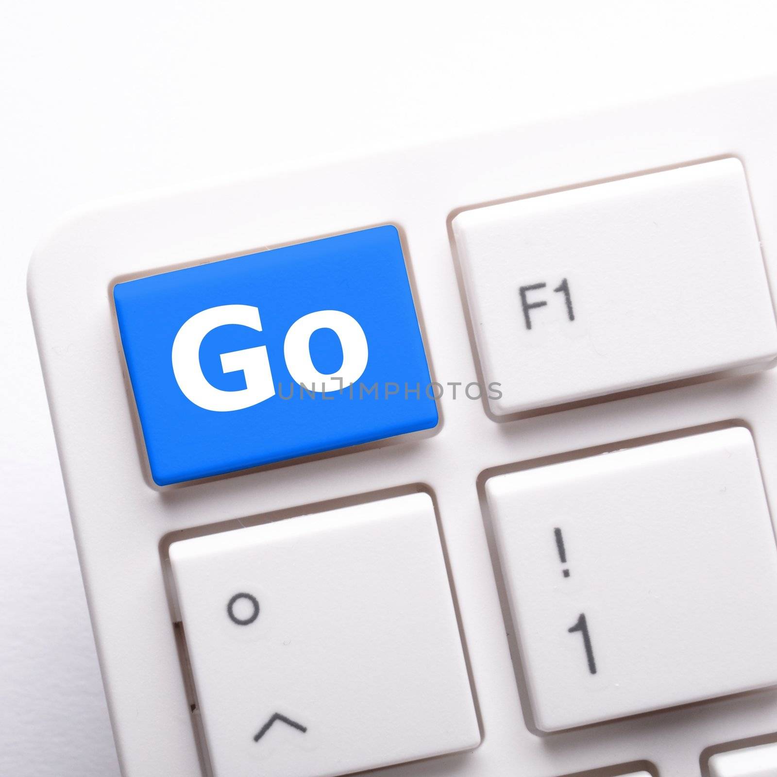 start button or key on keyboard showing go or power concept