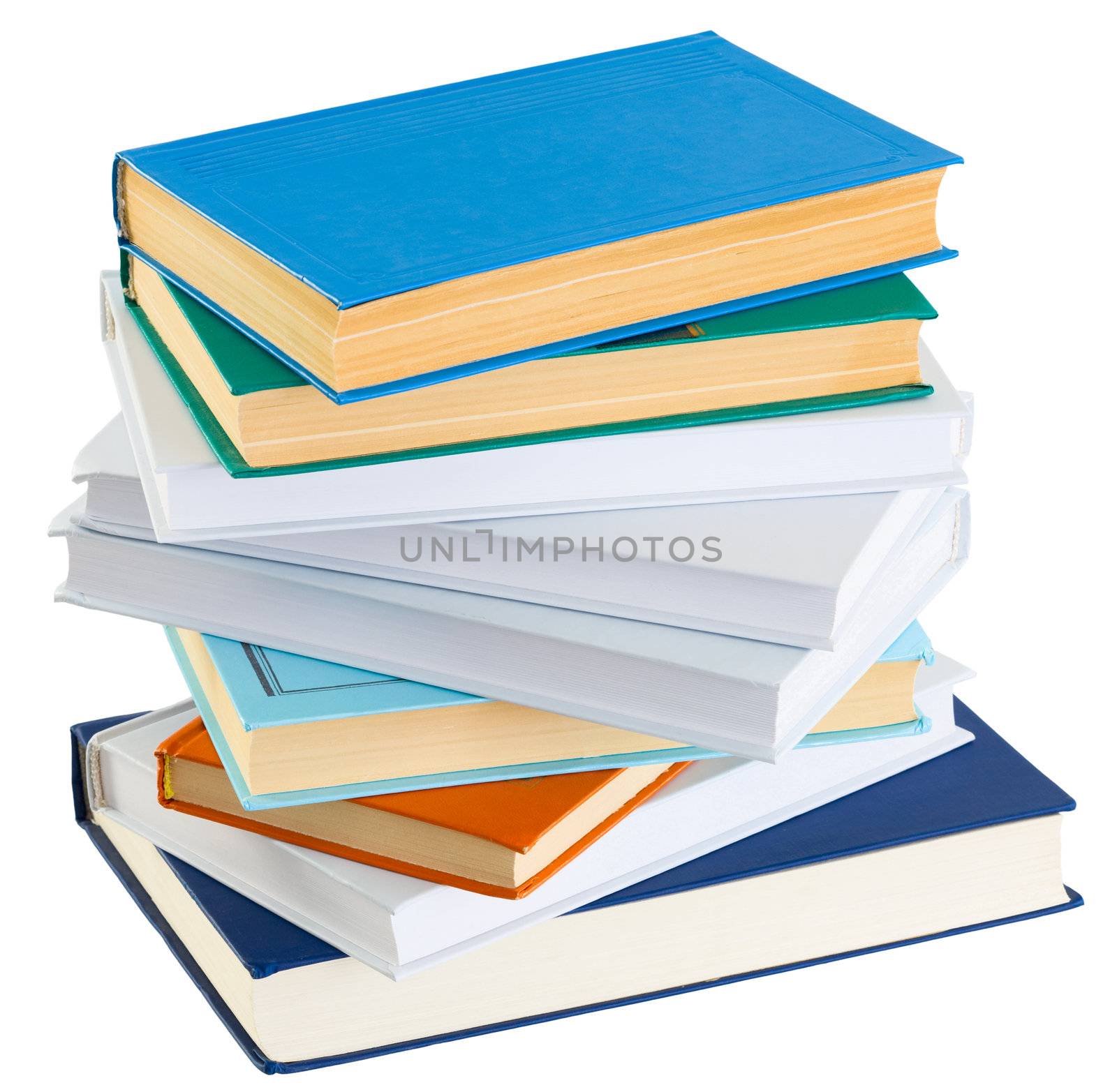 Pile of old books on a white background