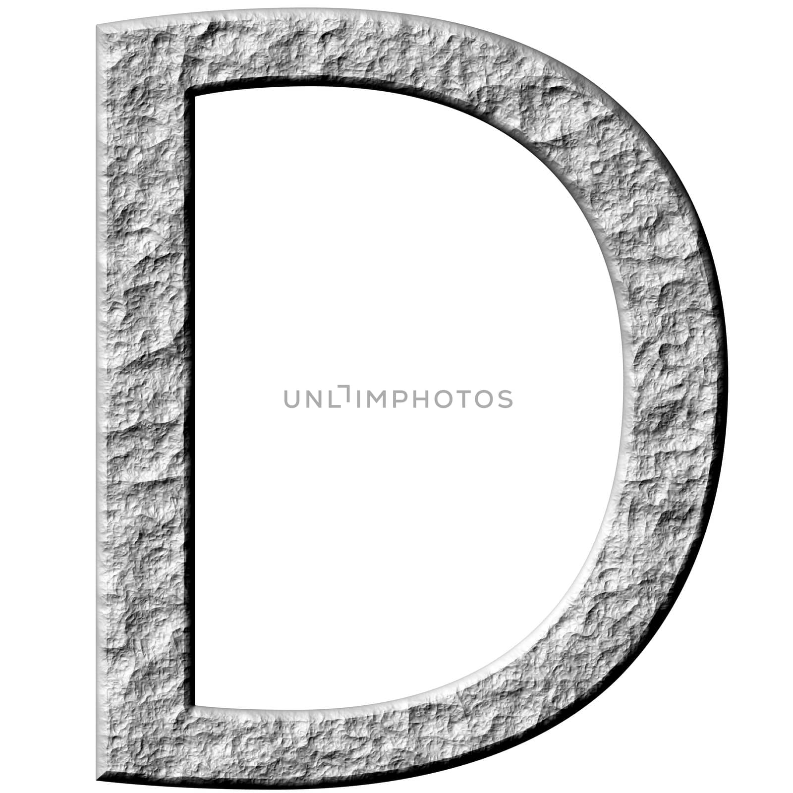 3d stone letter D isolated in white