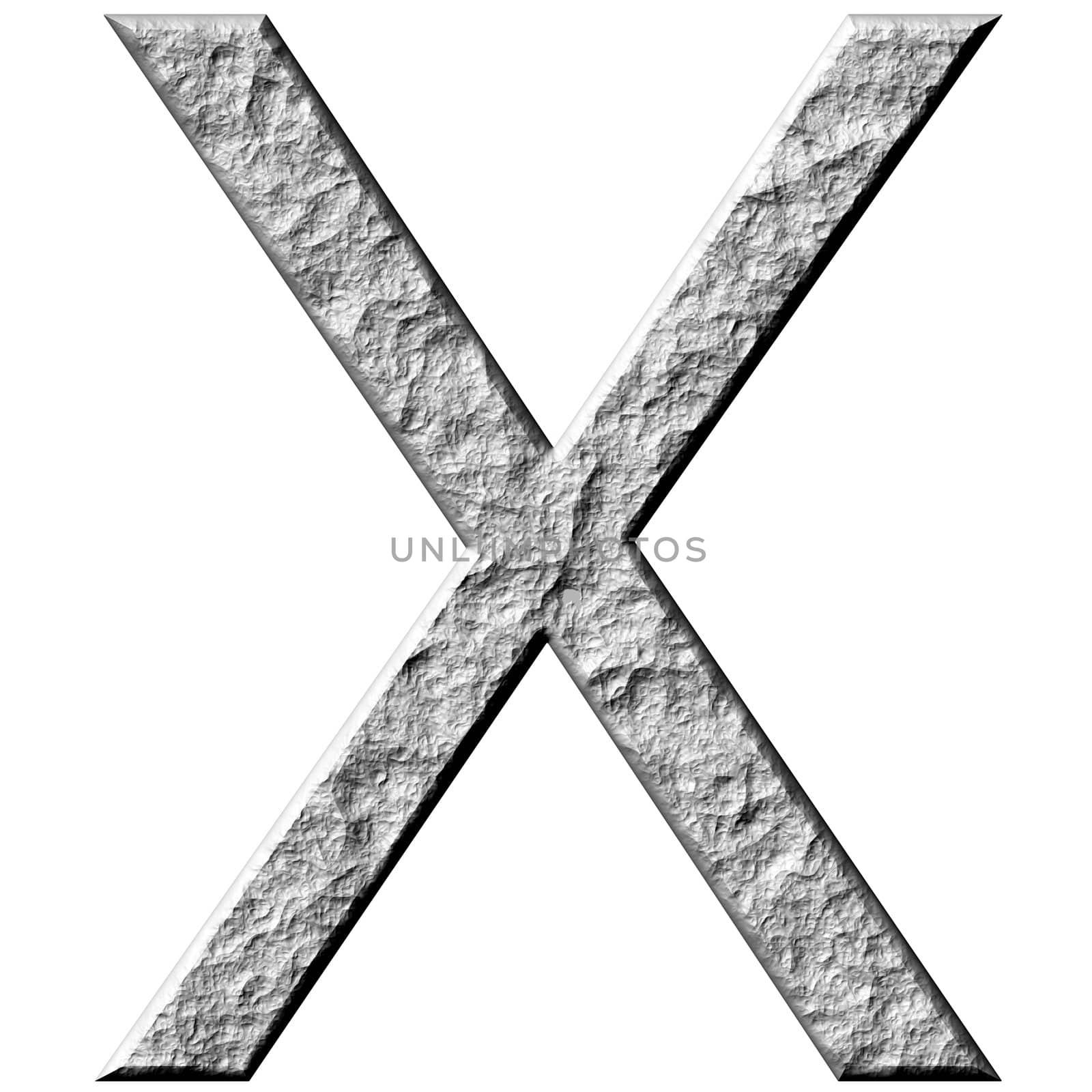 3d stone letter X isolated in white