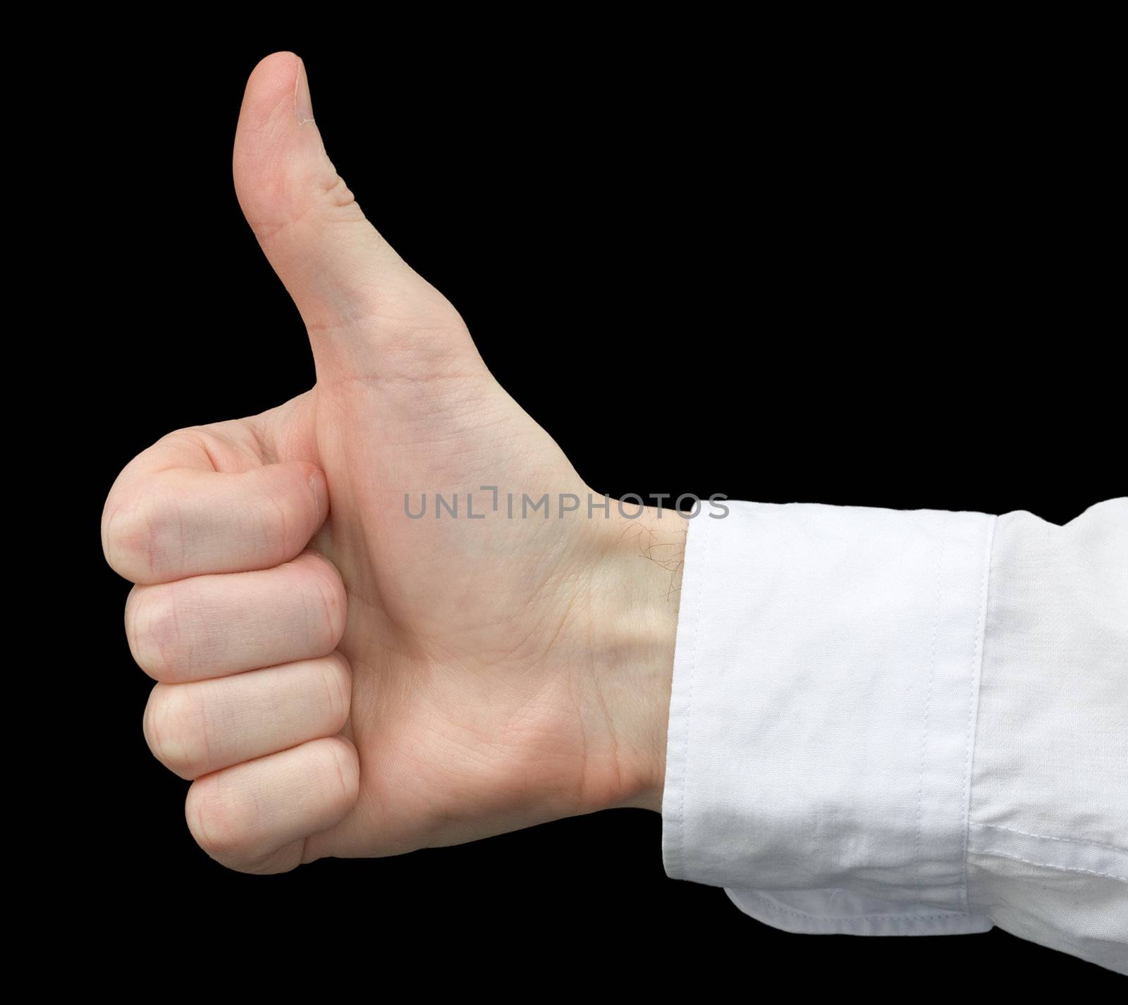 Man's hand showing gesture on a black background