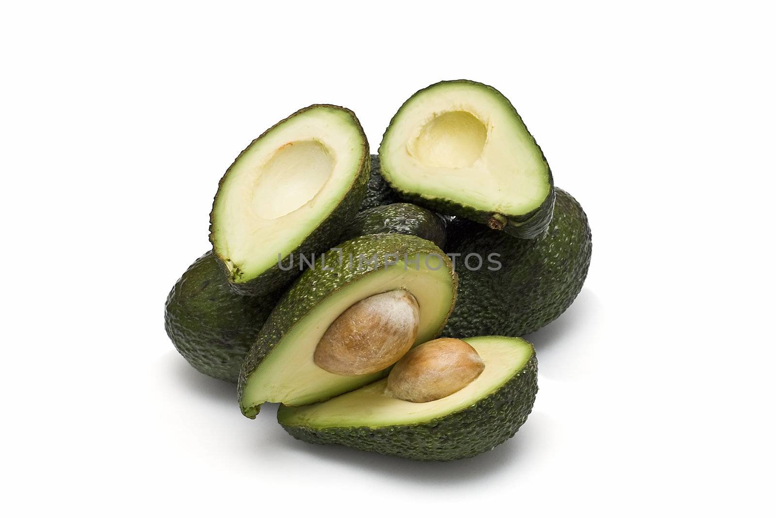 Avocados isolated on a white background.