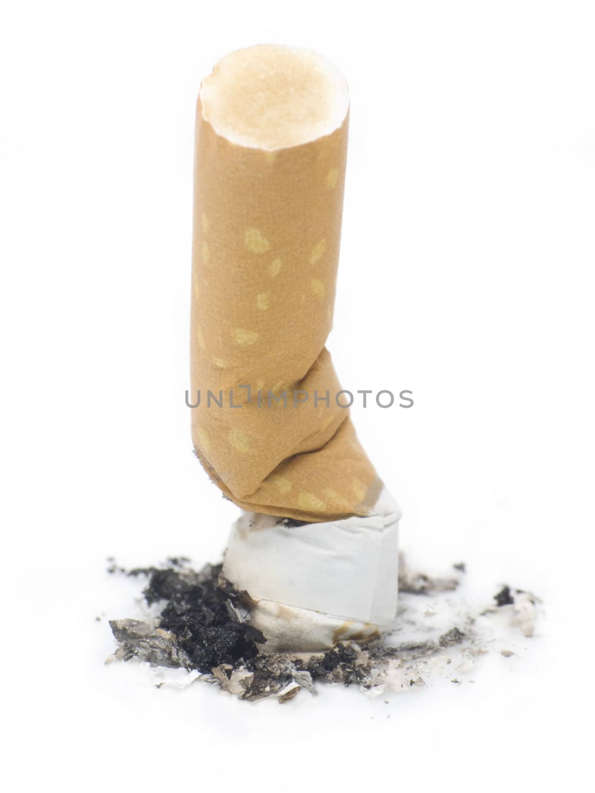 Cigarette But on a white background depictiong unhealthy behaviour