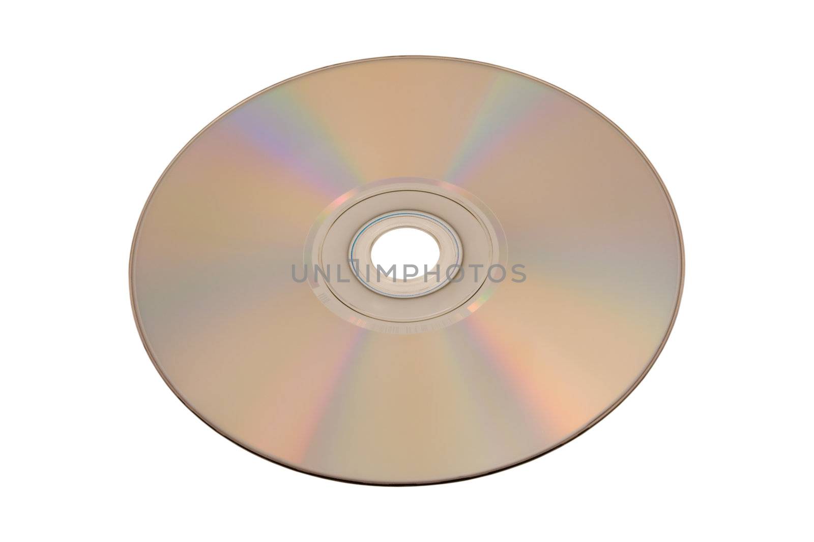 Closeup of Compact Disc isolated over white background with copyspace