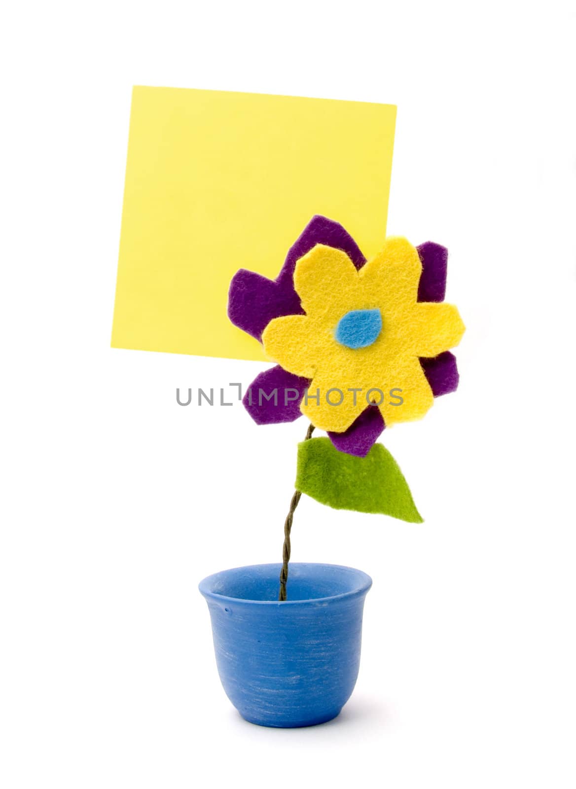 Handmade flower with a sticky note attached to the back. Can be filled out as wanted.