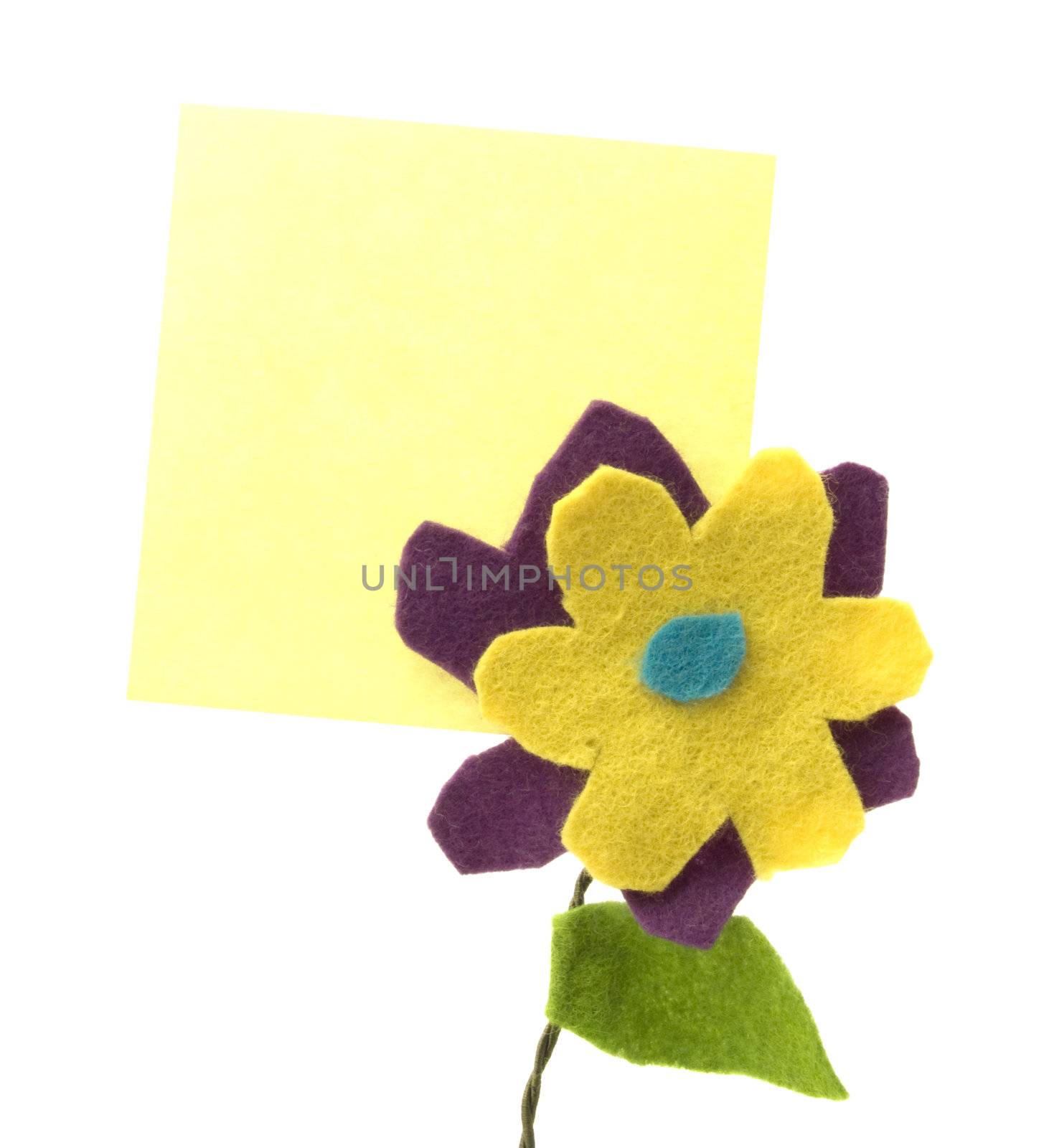 Handmade flower with a sticky note attached to the back. Can be filled out as wanted.