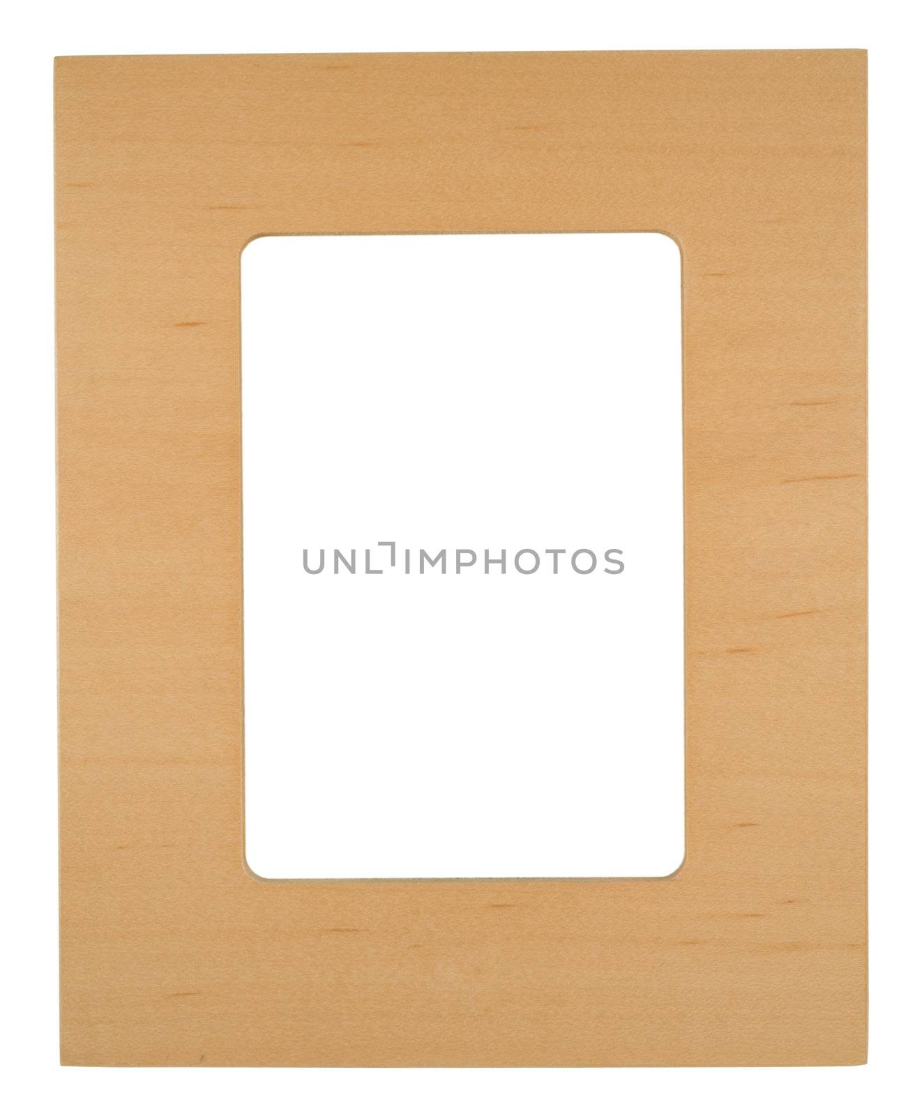 Wooden photo frame on a white background with copy space