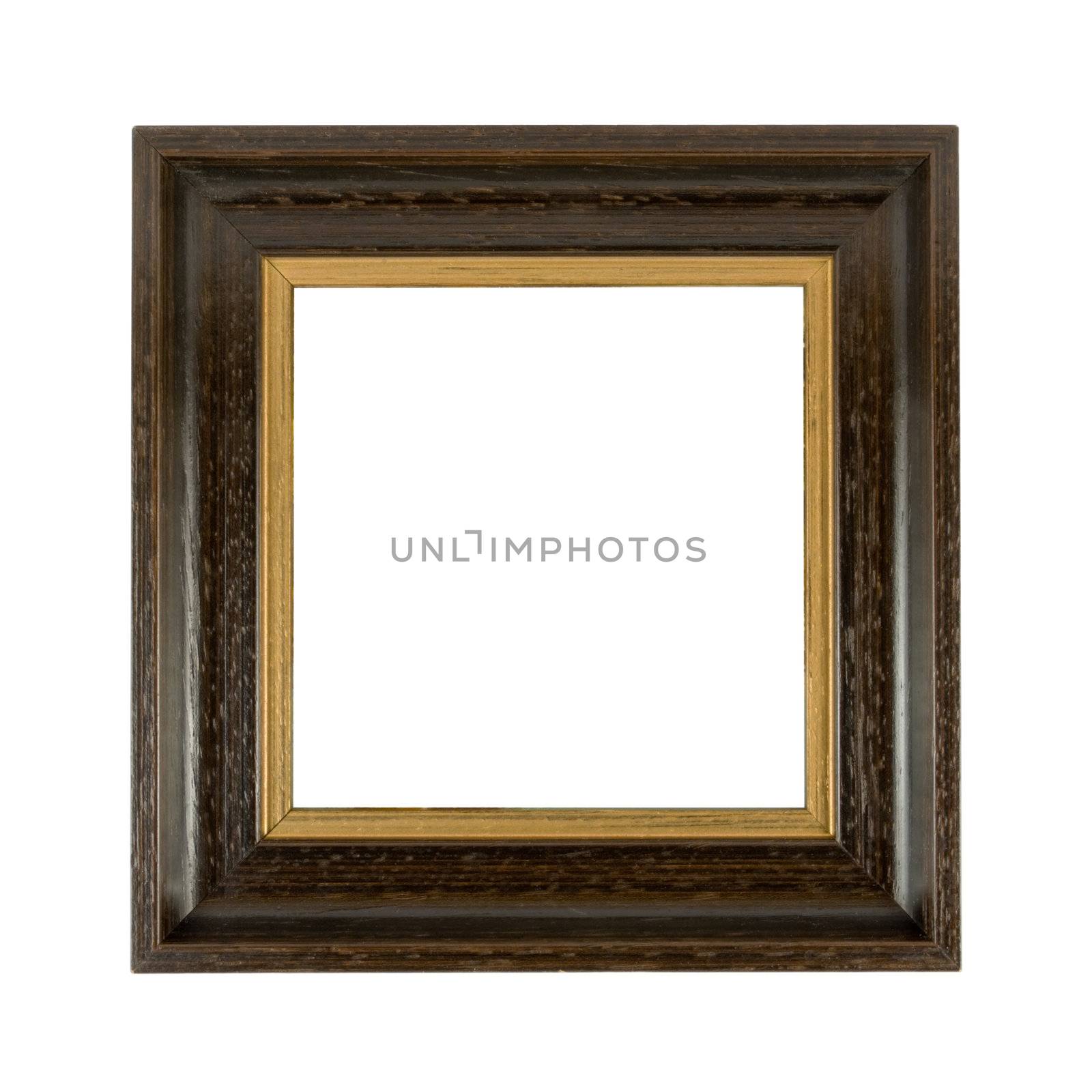 Old wooden photoframe isolated on a white background with copyspace
